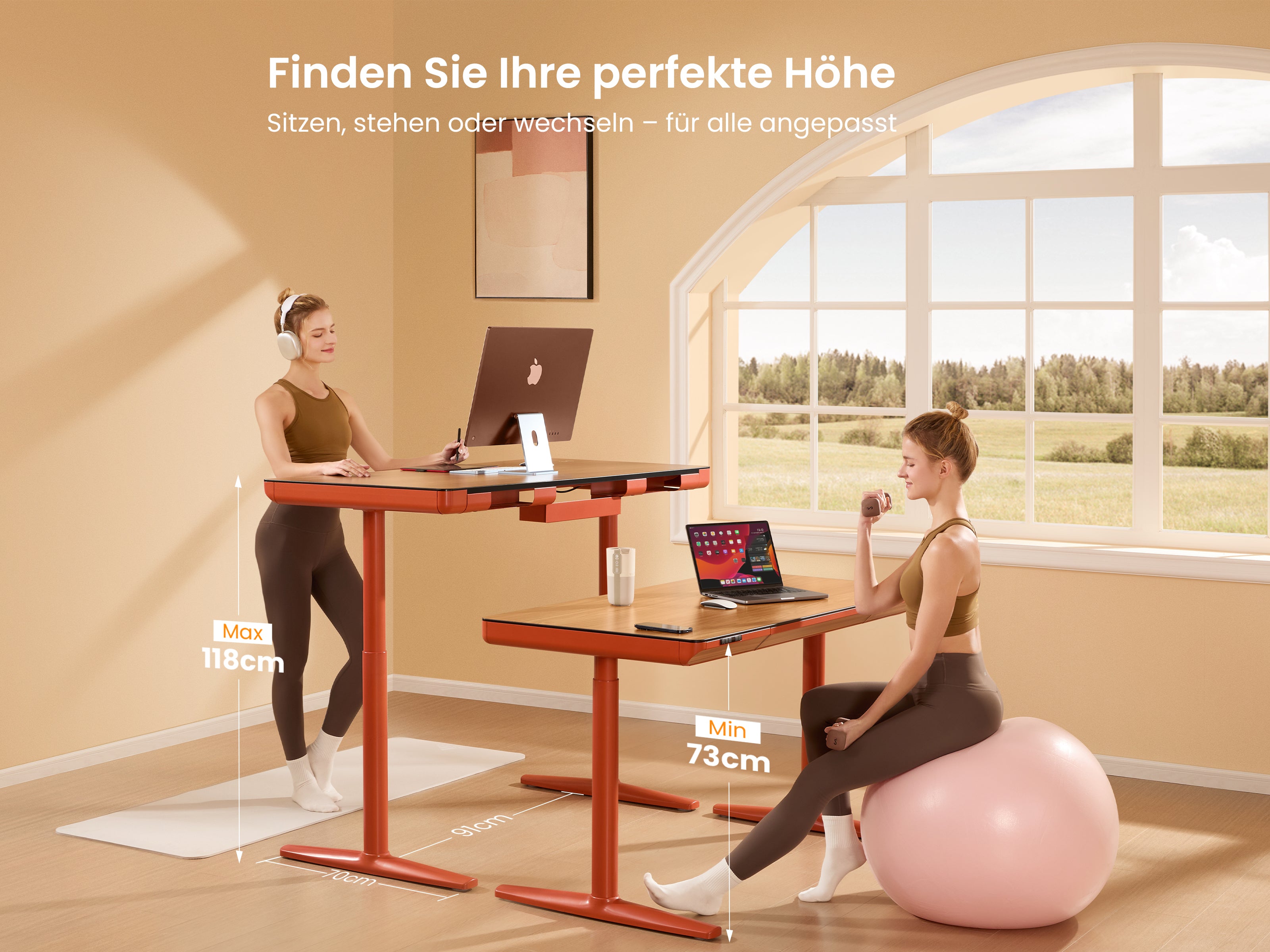 Maidesite Yoga - Höhenverstellbarer Schreibtisch mit Tischplatte