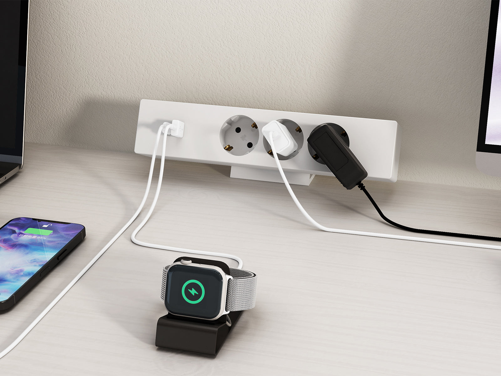 Maidesite 3 Fach Tischsteckdose mit USB C und A 1.8M Kabel Steckdosenleiste