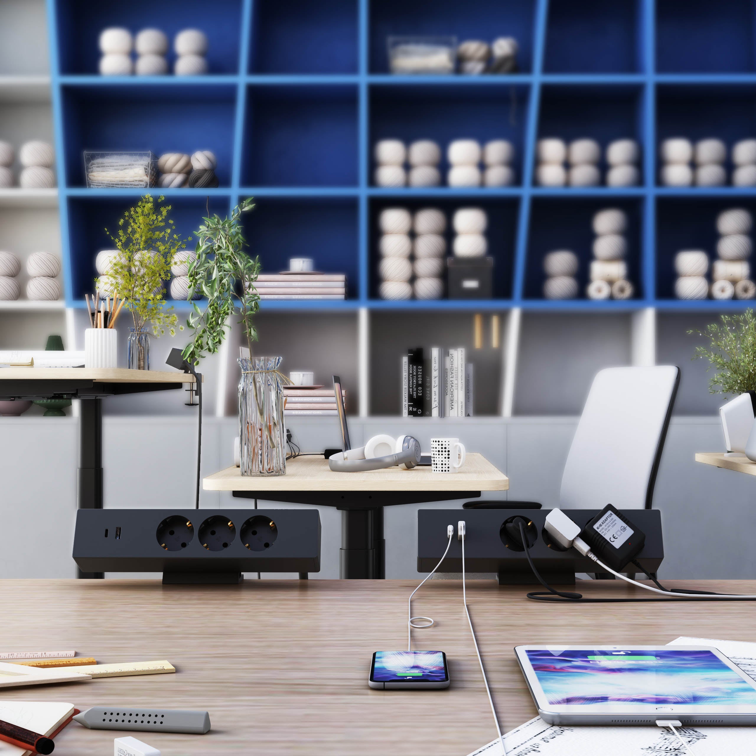 Maidesite 3 Fach Tischsteckdose mit USB C und A 1.8M Kabel Steckdosenleiste