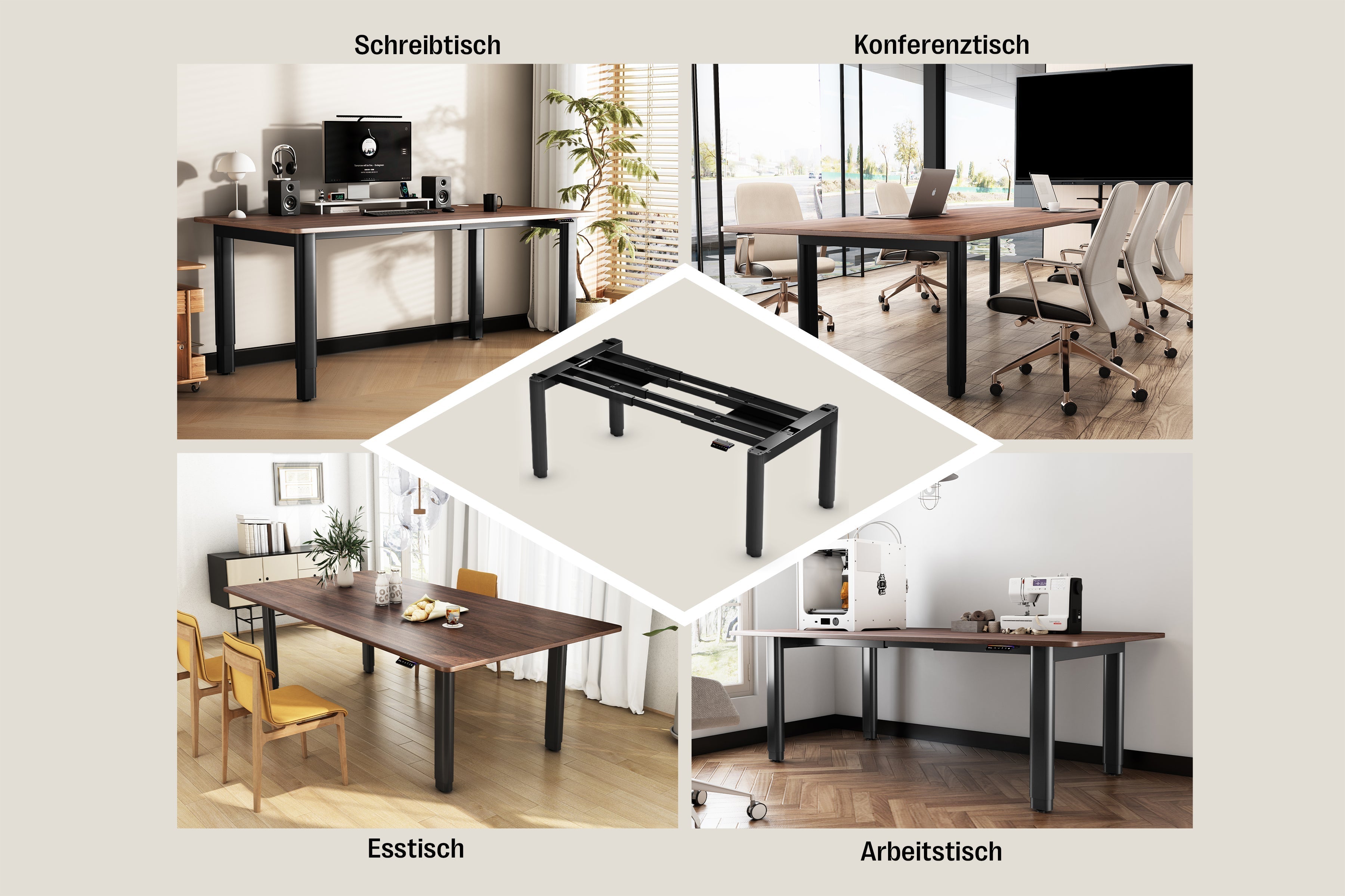 Der Verwandlungskünstler: Höhenverstellbarer Schreibtisch mit vier Beinen