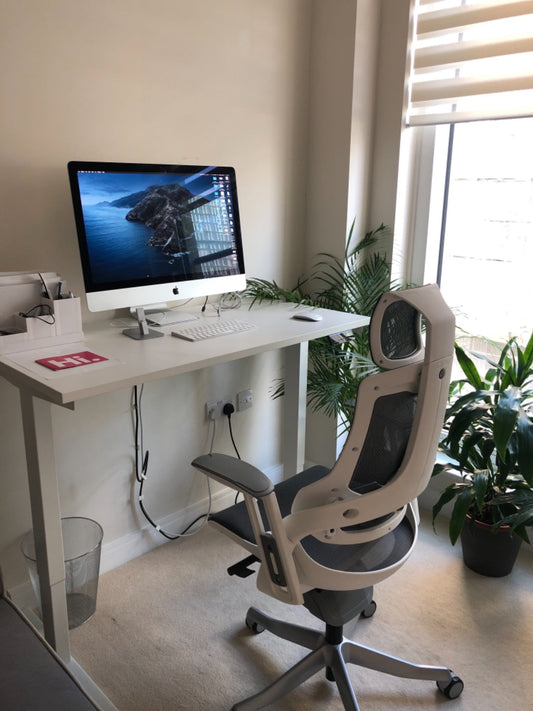 DIY ein weißes Stehpult auf Maidesite Doppelmotor-Tischgestell T2 Pro in höchster Höhe