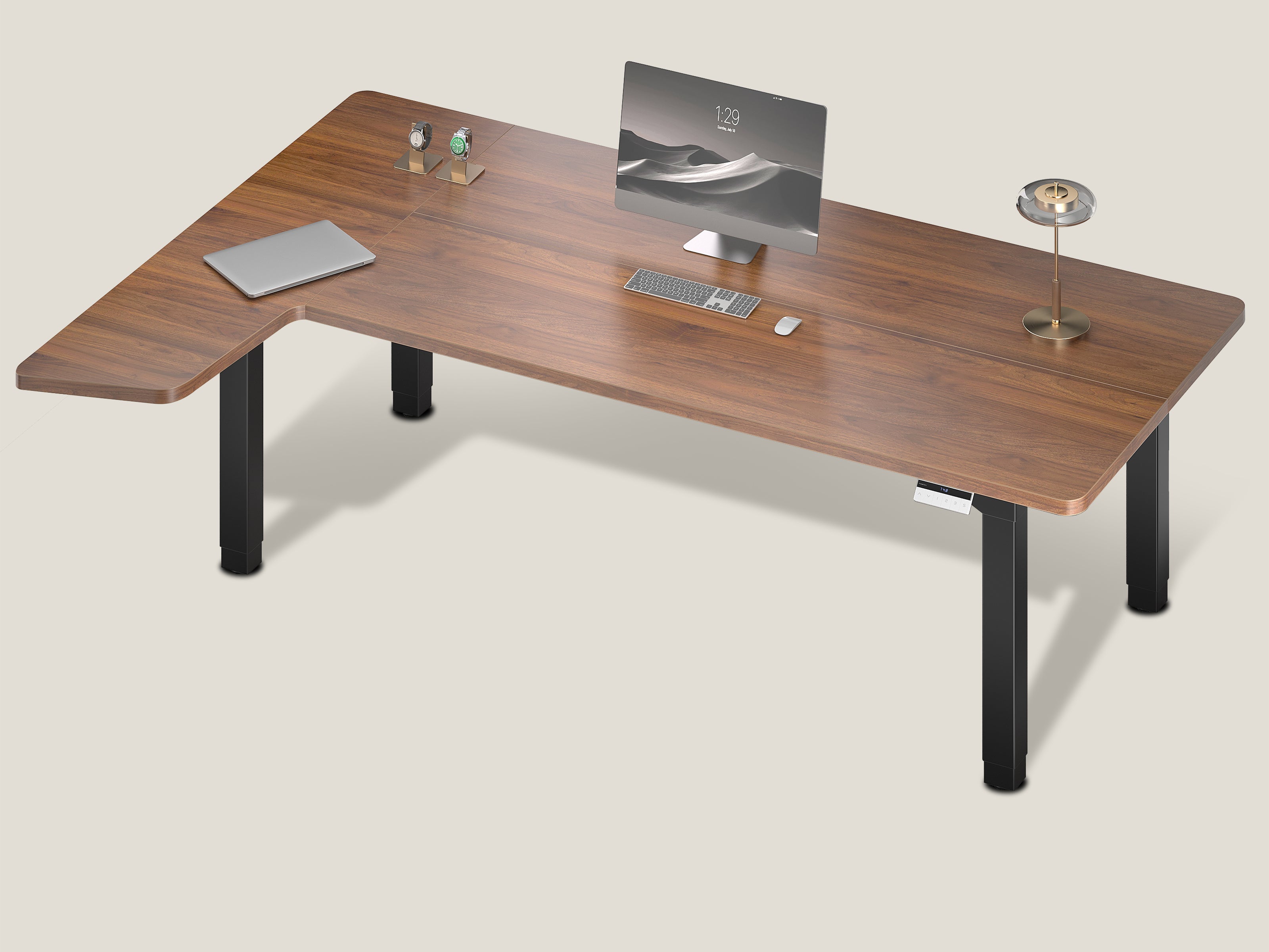 Maidesite Canvas – L-förmiger höhenverstellbarer Schreibtisch mit 4 Beinen