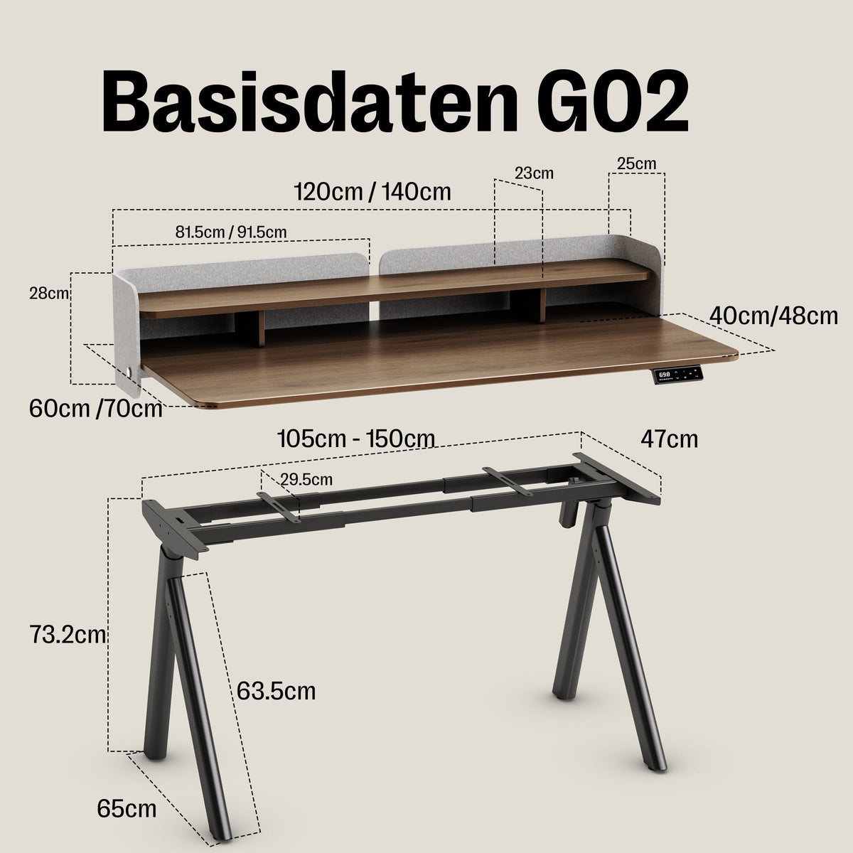 Maidesite ArborLift Elektrisch Höhenverstellbarer Schreibtisch, 120x60 / 140x70 cm, mit USB-C Anschluss