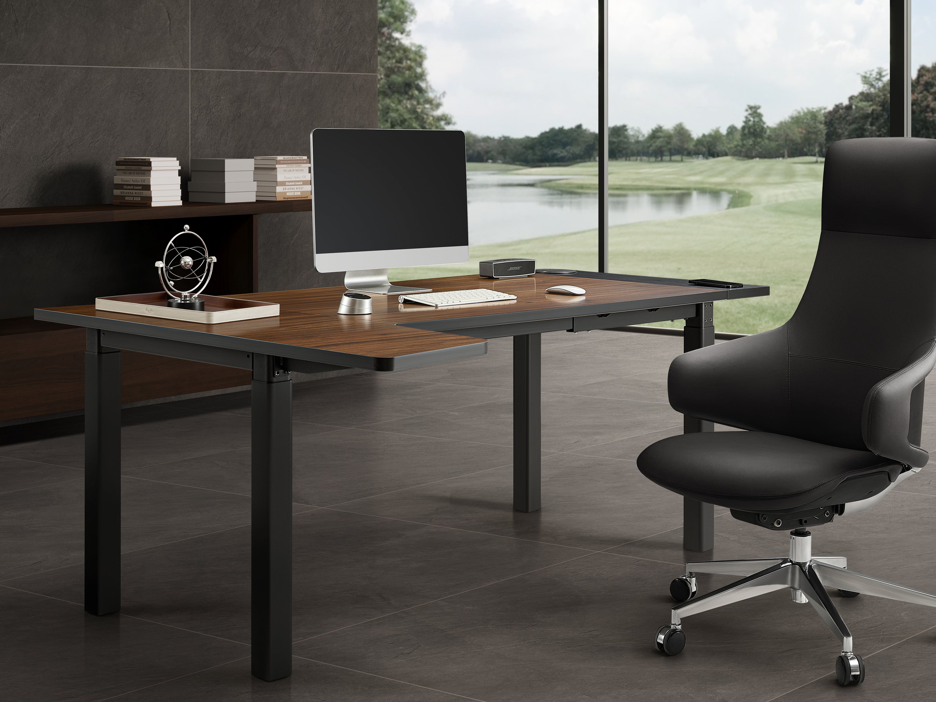 Maidesite Space – Höhenverstellbarer Schreibtisch mit 4 Beinen und L-Erweiterung