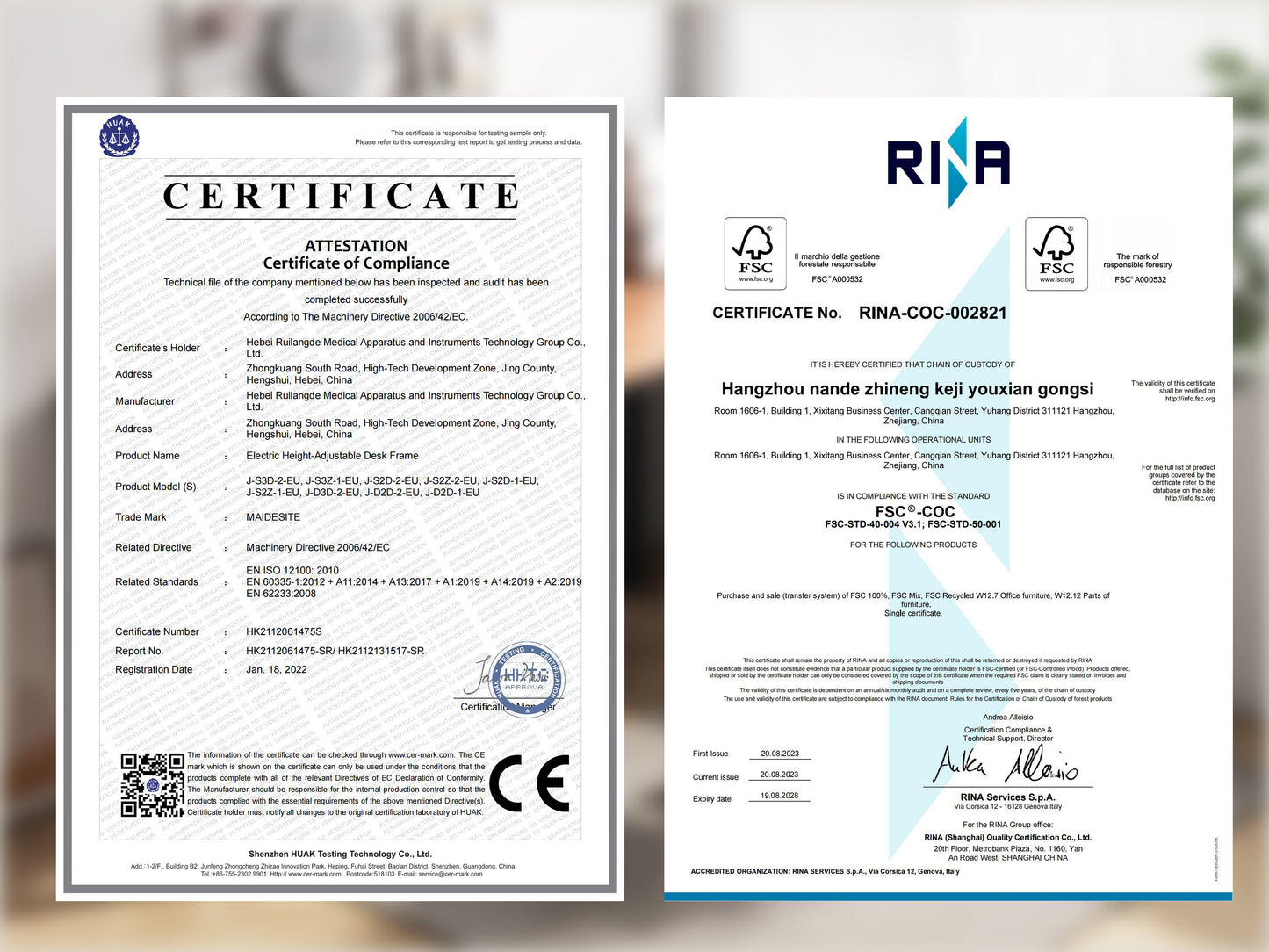 Maidesite Canvas – L-shaped height-adjustable desk with 4 legs