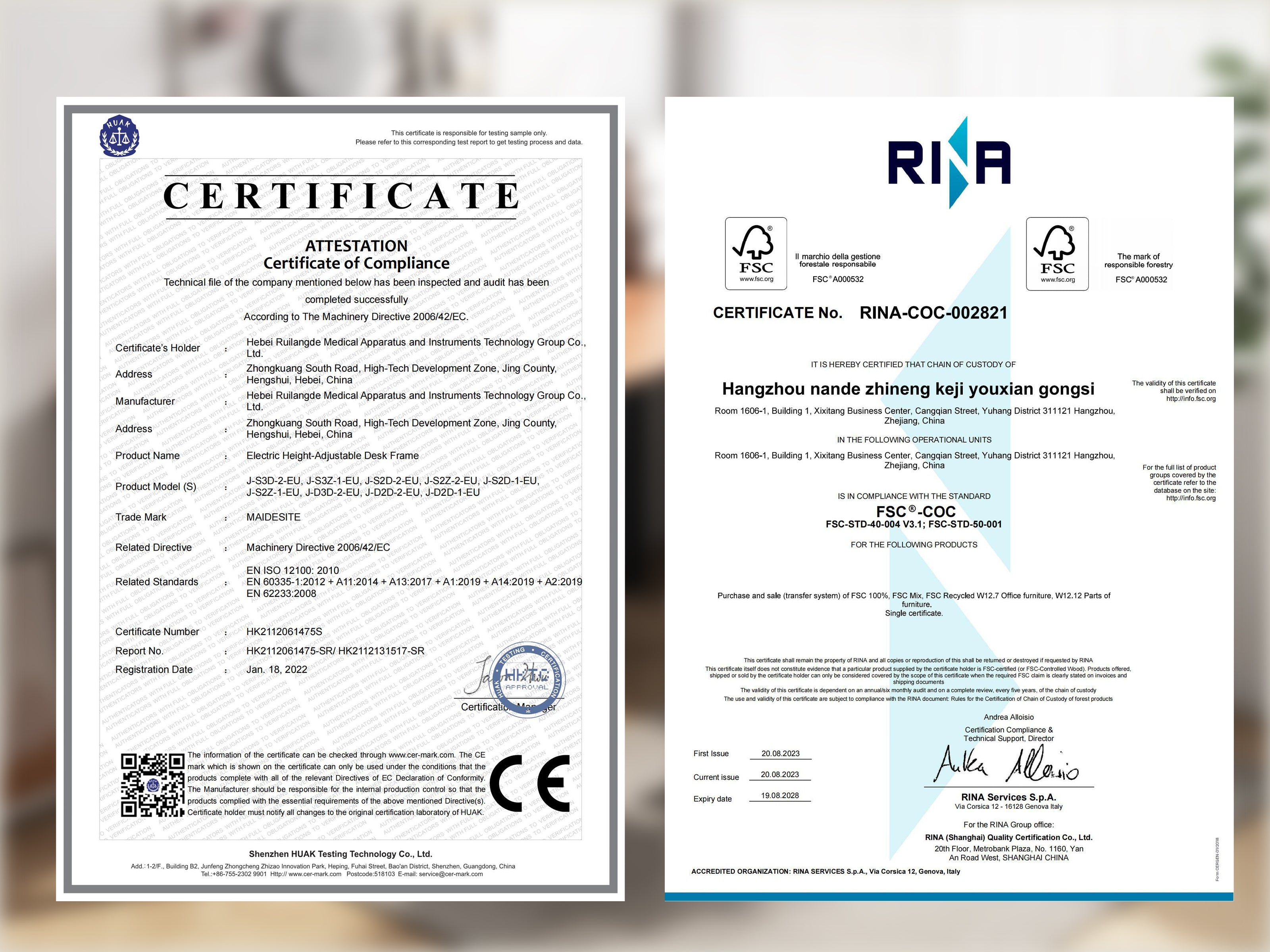 Maidesite Canvas – L-förmiger höhenverstellbarer Schreibtisch mit 4 Beinen