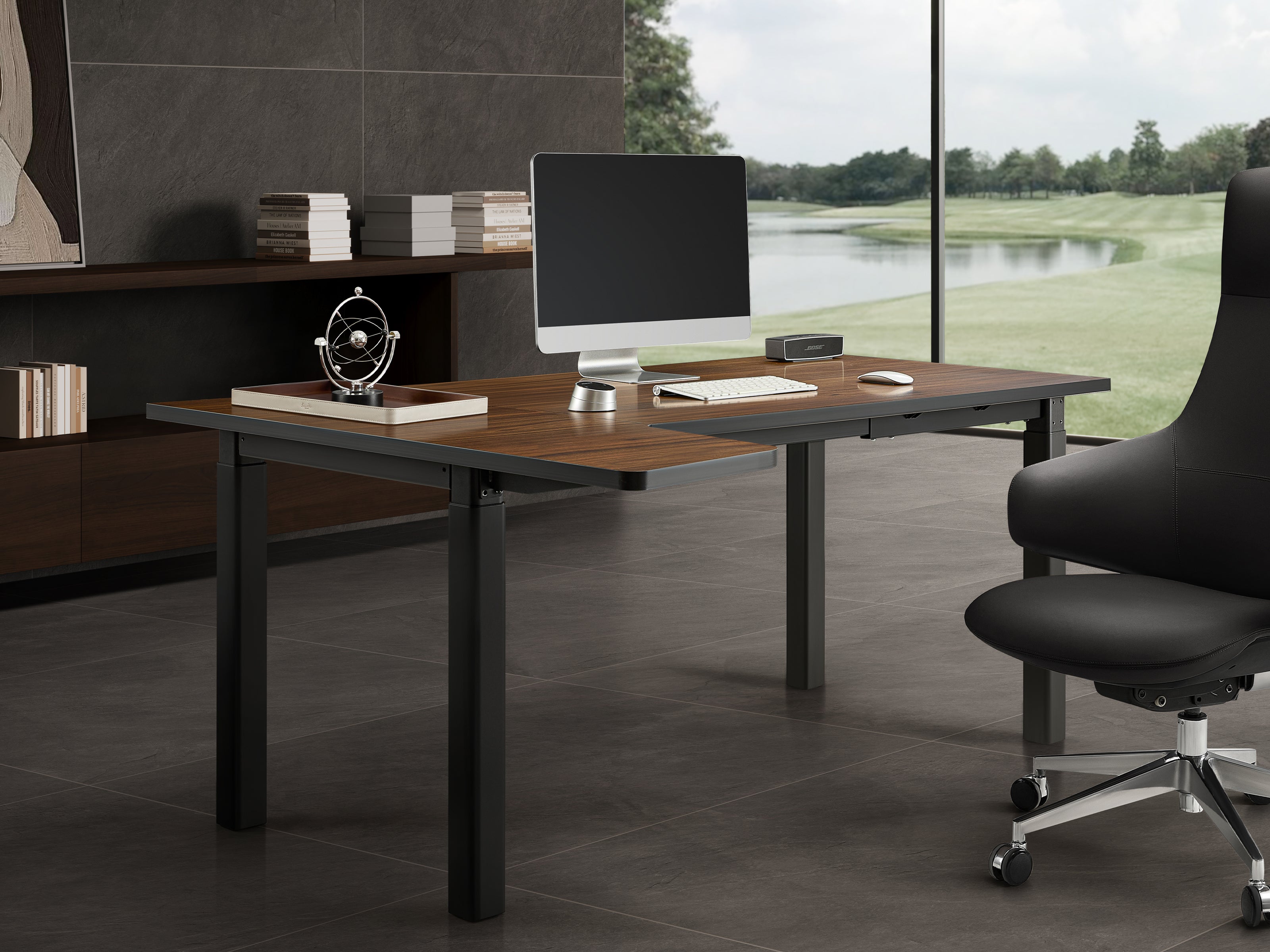 Maidesite Space – Höhenverstellbarer Schreibtisch mit 4 Beinen und L-Erweiterung