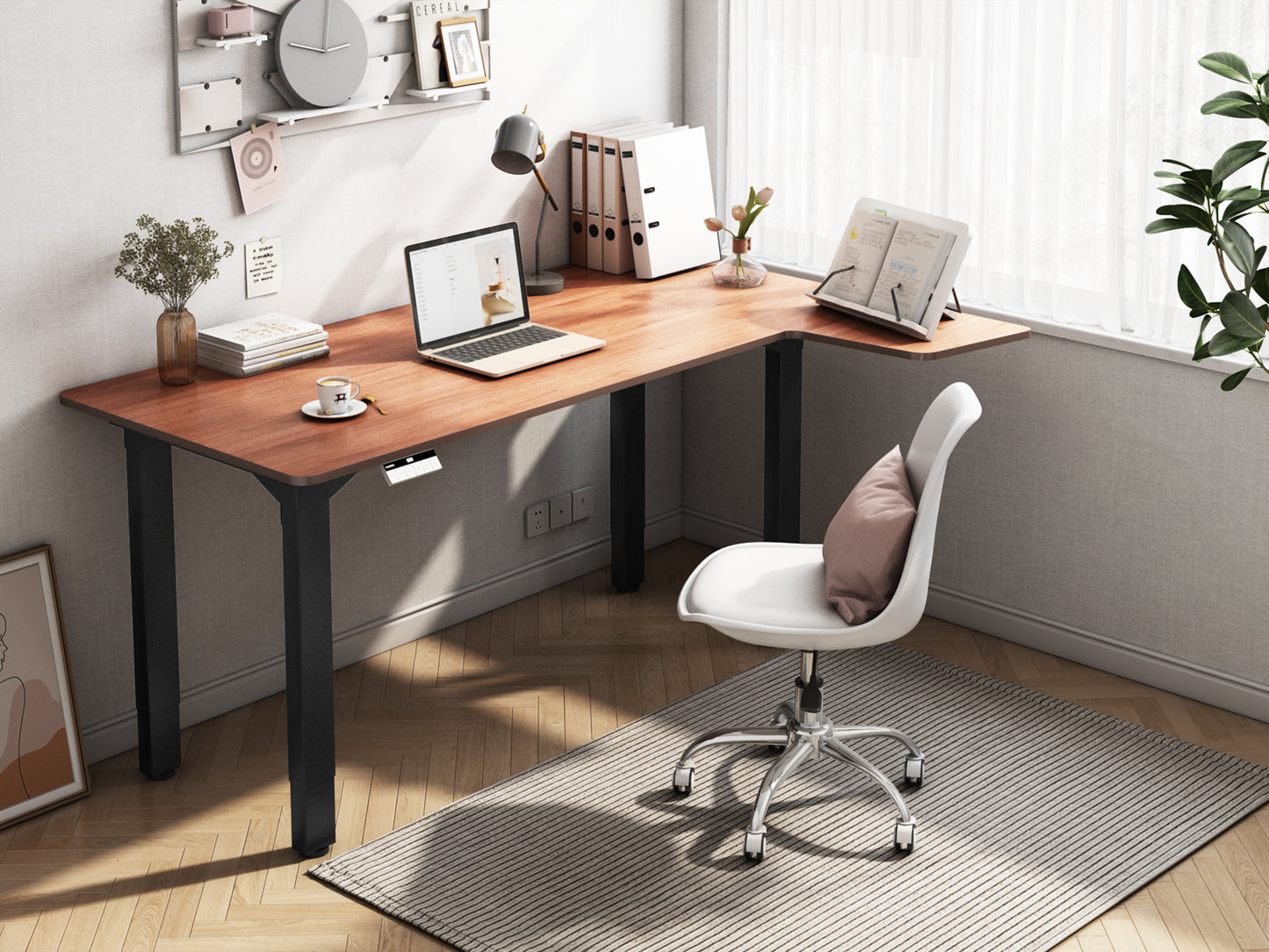 Maidesite Canvas – L-shaped height-adjustable desk with 4 legs