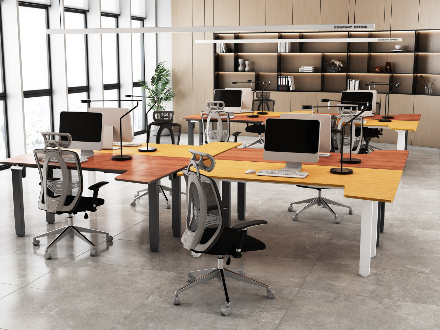 Maidesite Canvas – L-shaped height-adjustable desk with 4 legs