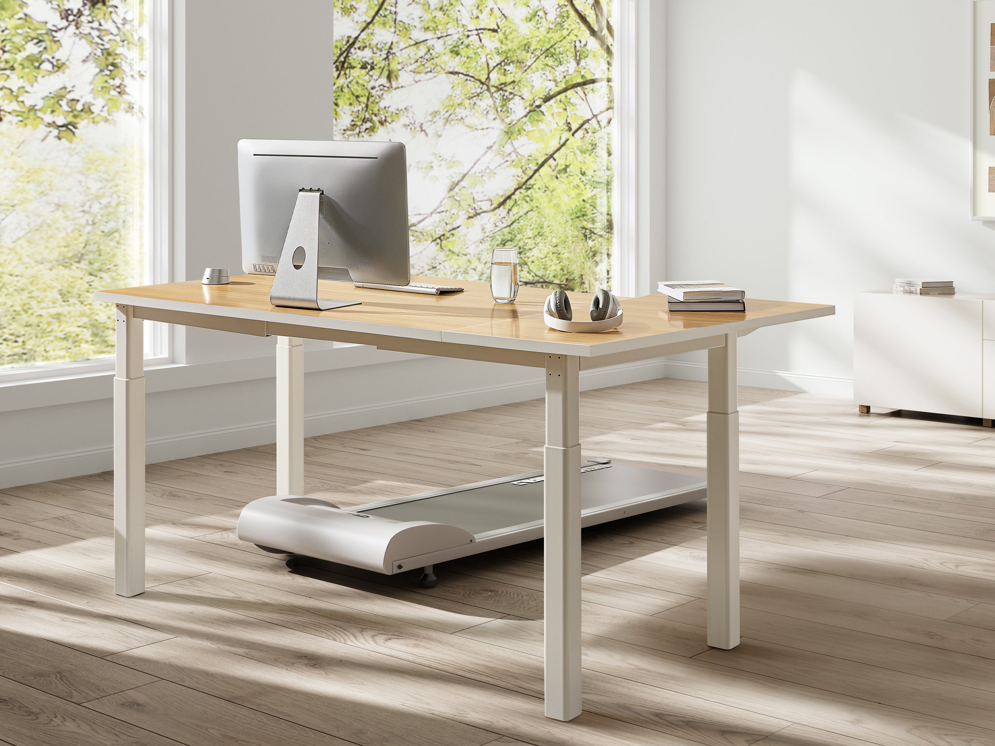 Maidesite Space – Höhenverstellbarer Schreibtisch mit 4 Beinen und L-Erweiterung