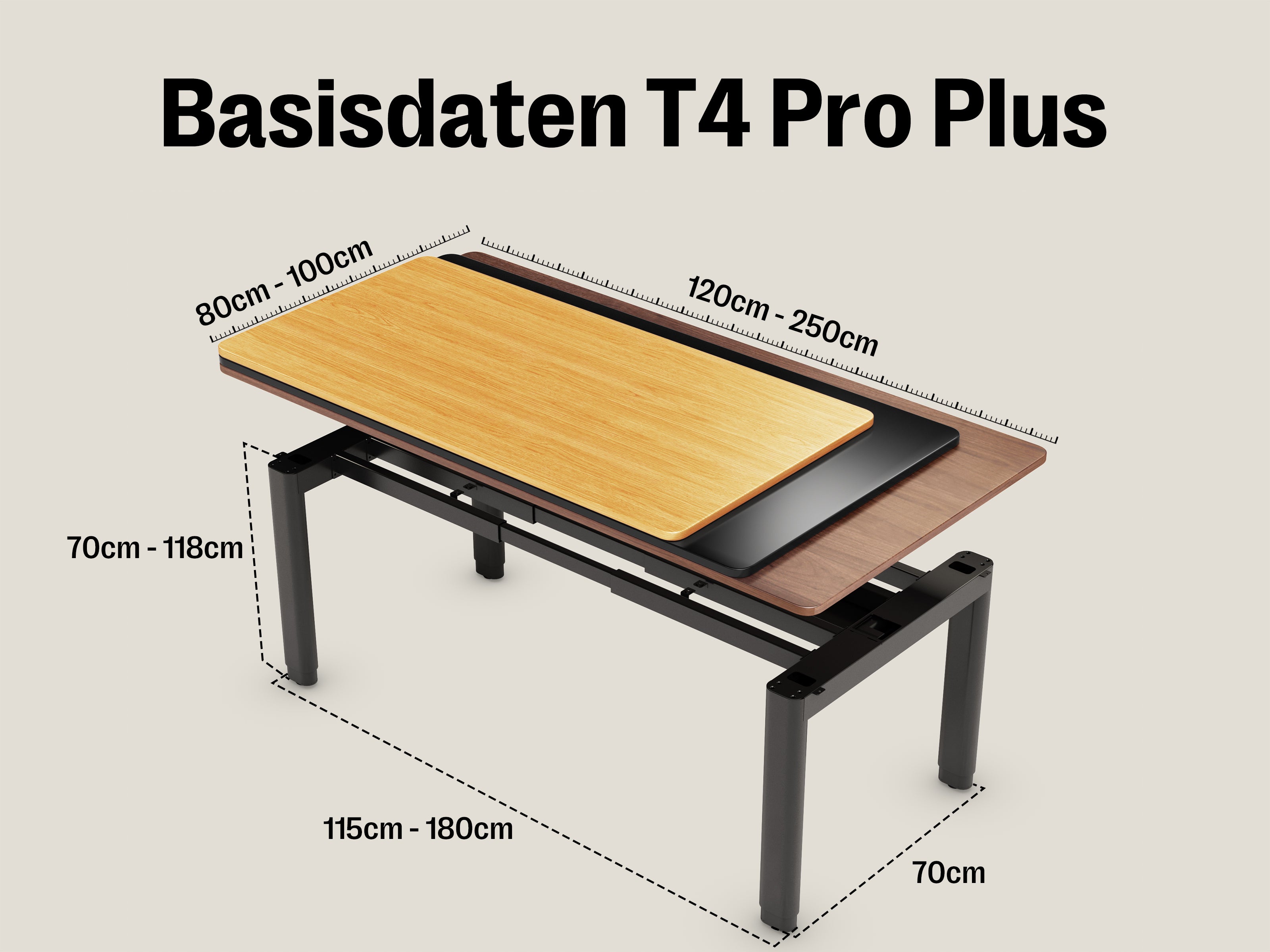 Maidesite T4 Pro Plus – Höhenverstellbarer Schreibtisch mit 4 Beinen im eleganten Gleichgewicht