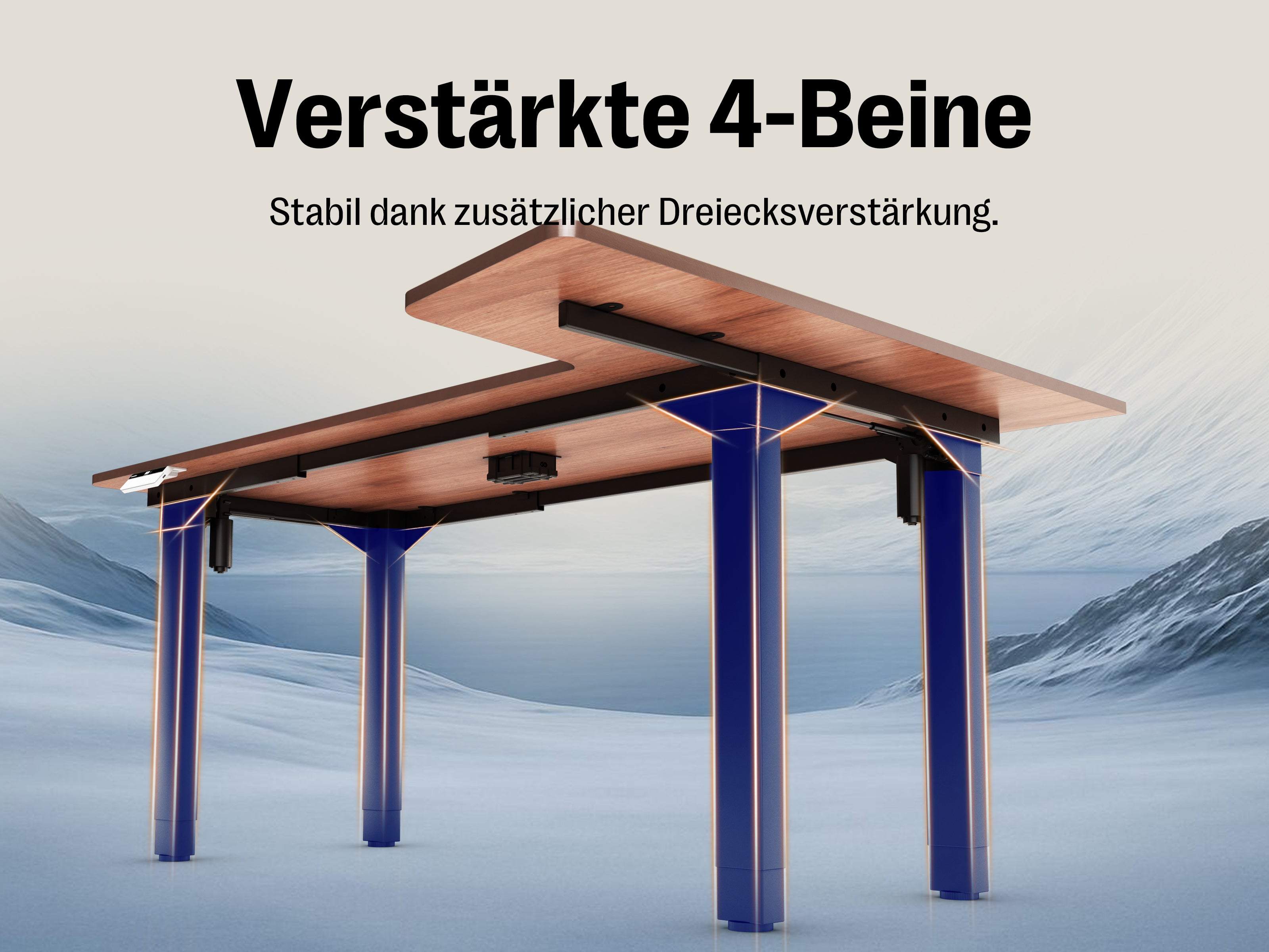 Maidesite Canvas – L-förmiger höhenverstellbarer Schreibtisch mit 4 Beinen