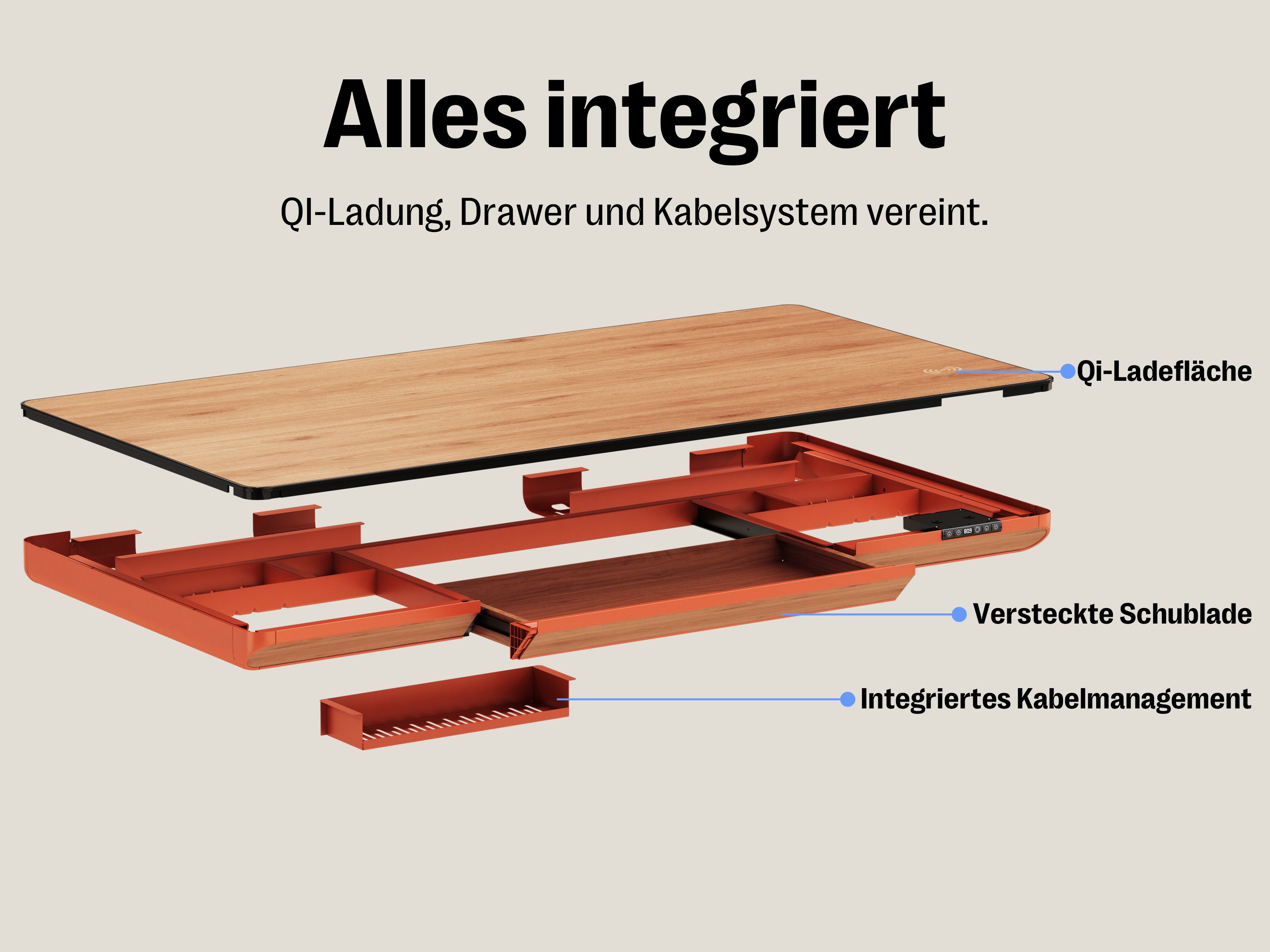 Maidesite Yoga – Eleganter höhenverstellbarer Schreibtisch mit Wirbelsäulen-Modu