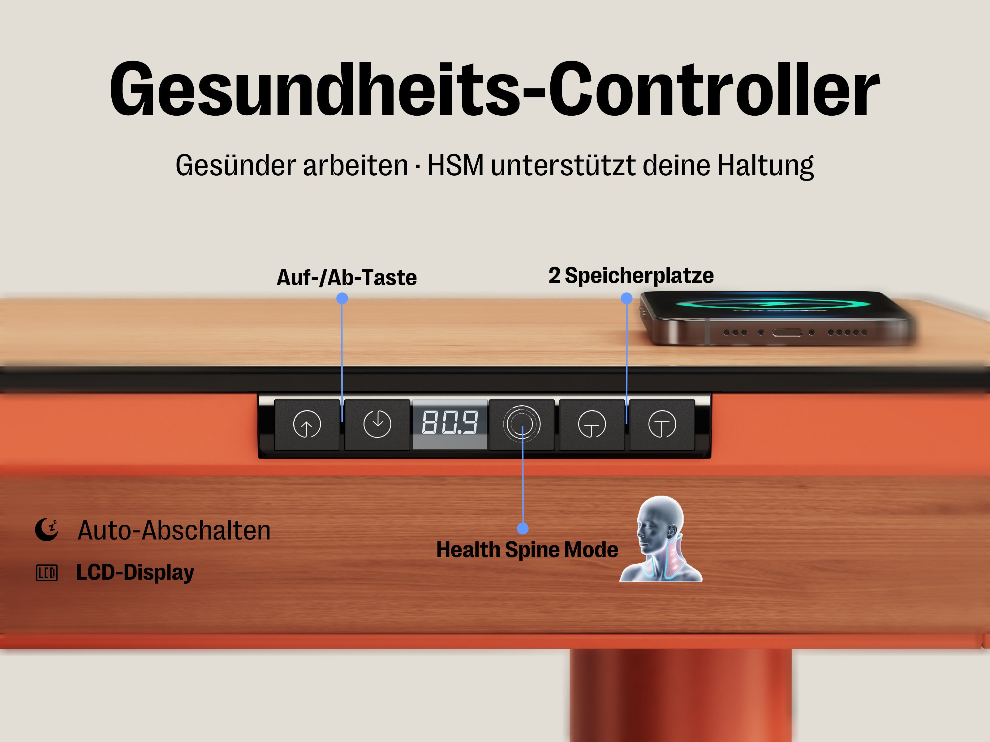 Maidesite Yoga – Eleganter höhenverstellbarer Schreibtisch mit Wirbelsäulen-Modu