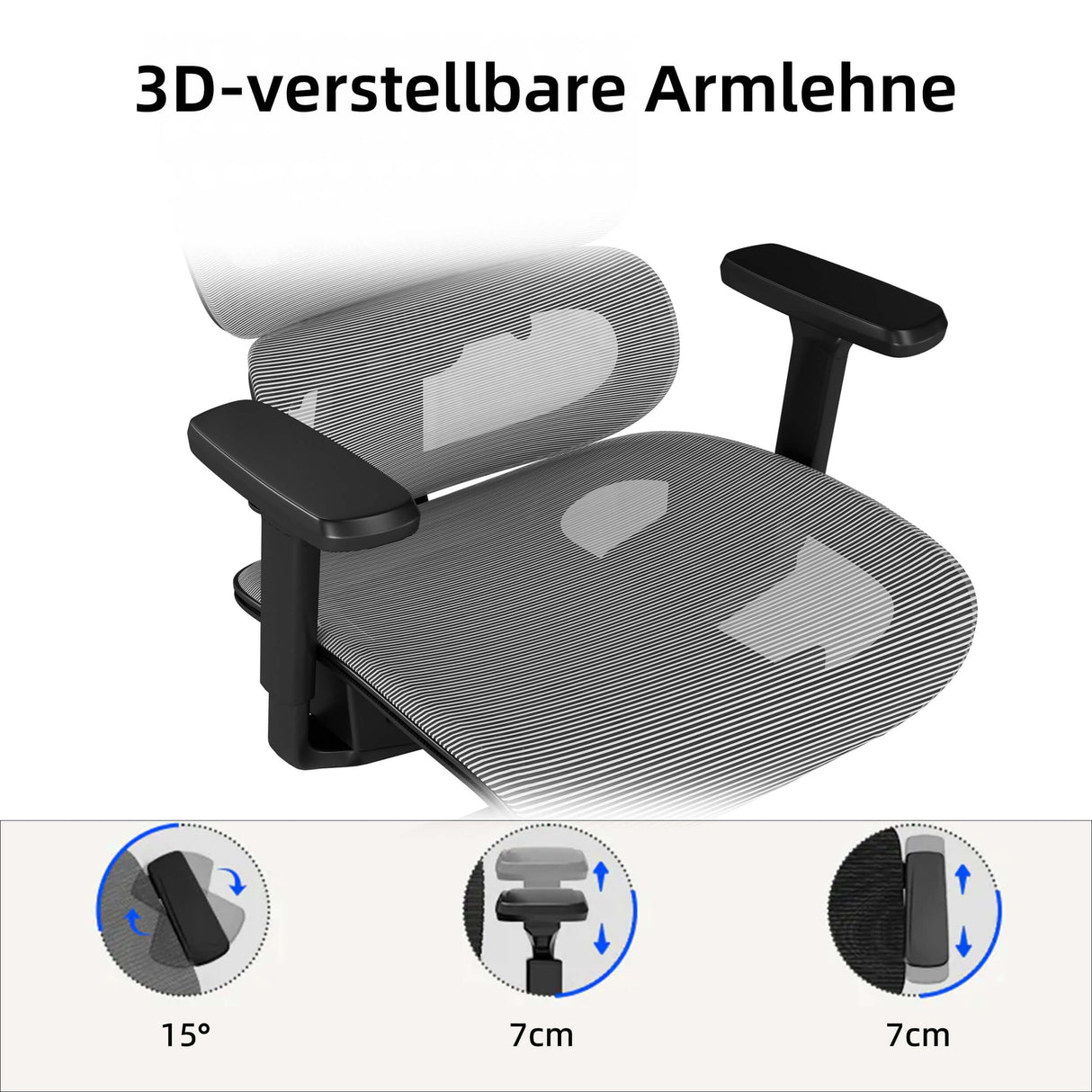 3D-Armlehnen mit Mehrfach-Winkelverstellung