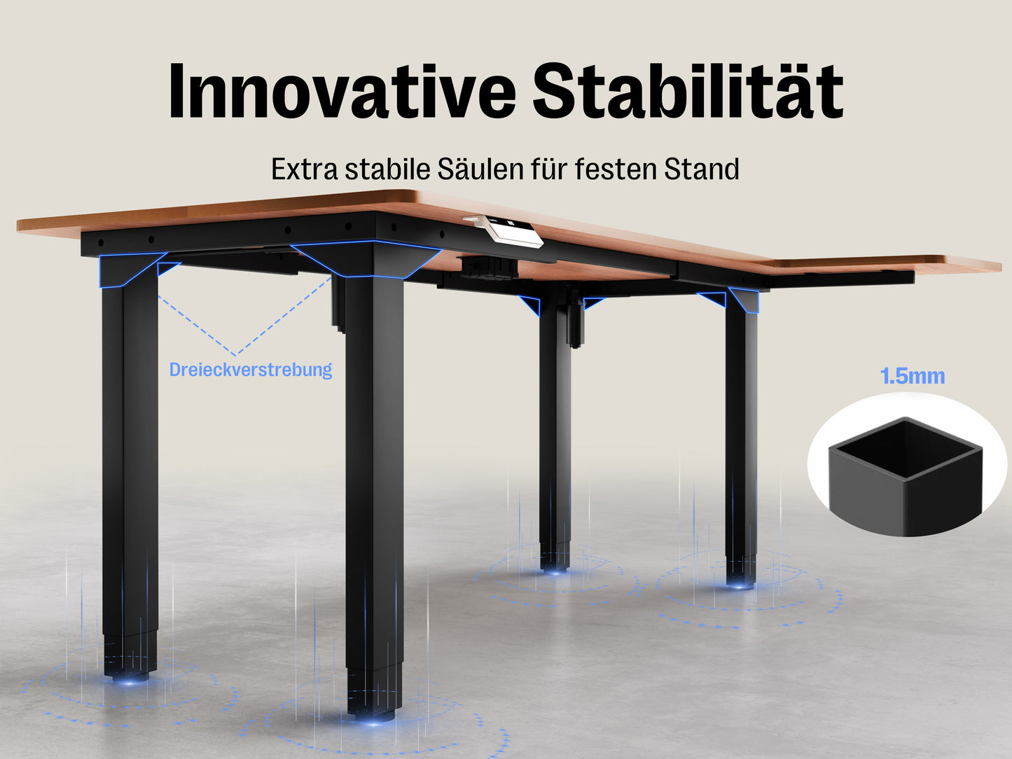 Maidesite Canvas – L-shaped height-adjustable desk with 4 legs