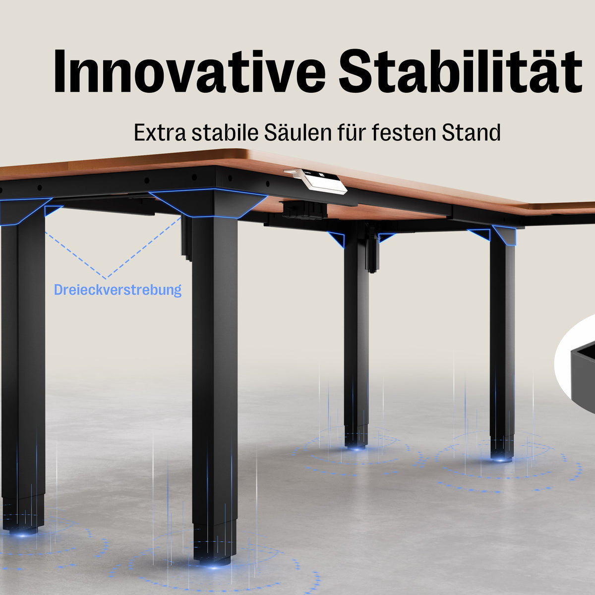 Maidesite Canvas – L-förmiger höhenverstellbarer Schreibtisch mit 4 Beinen