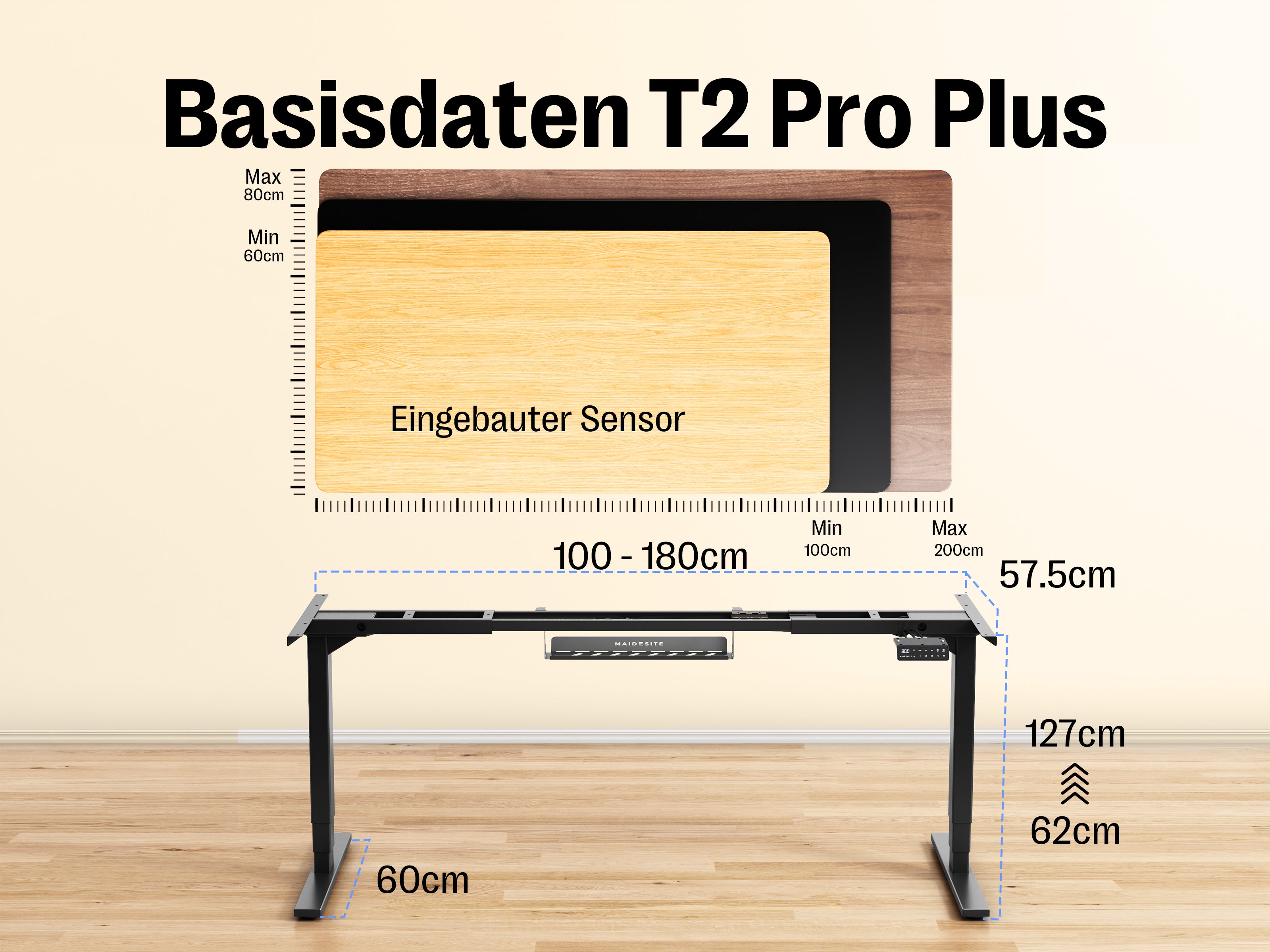 Maidesite T2 Pro Plus – Erweiterter Profi-Höhenverstellbarer Schreibtisch