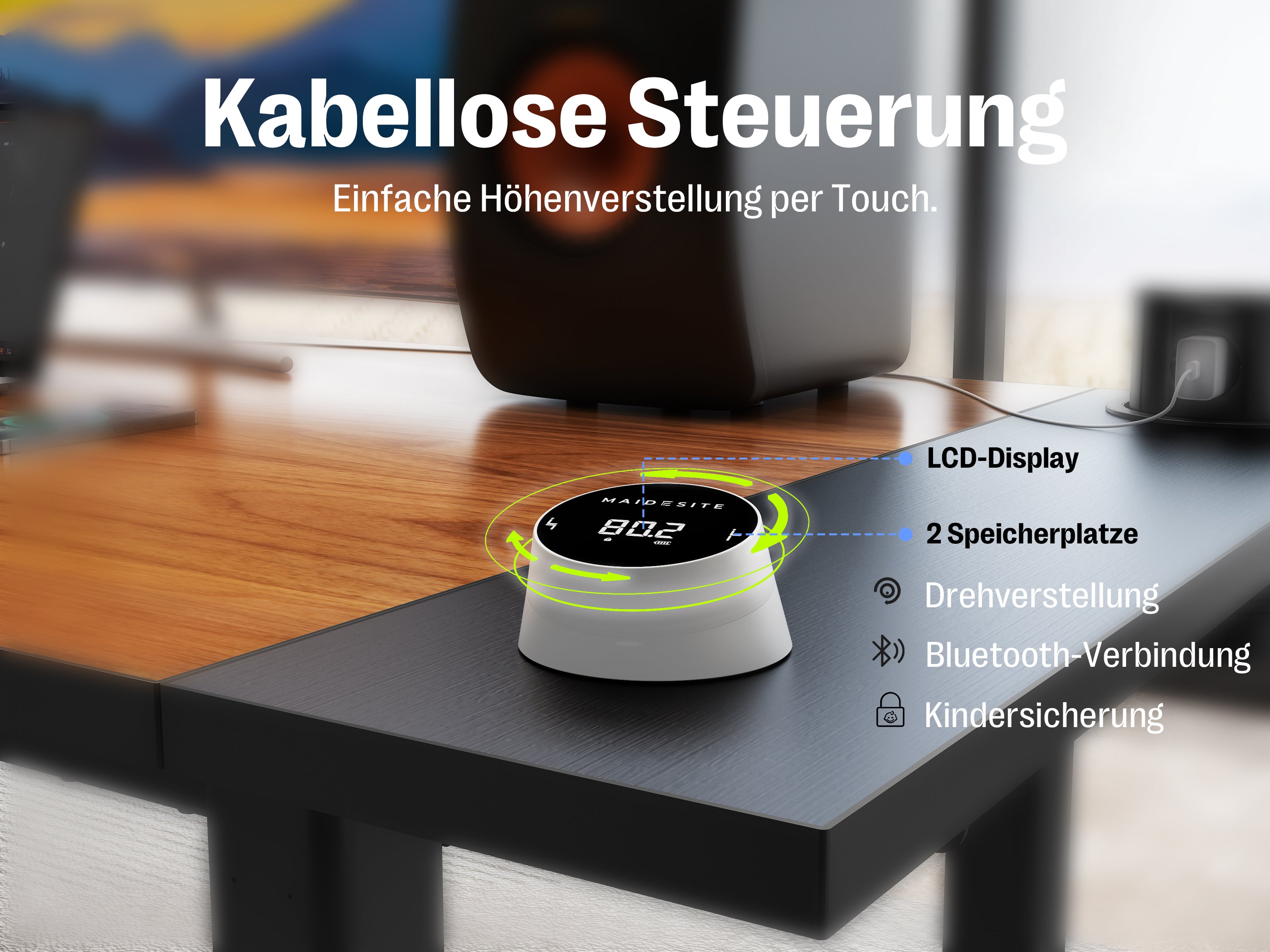 Maidesite Space – Höhenverstellbarer Schreibtisch mit 4 Beinen und L-Erweiterung