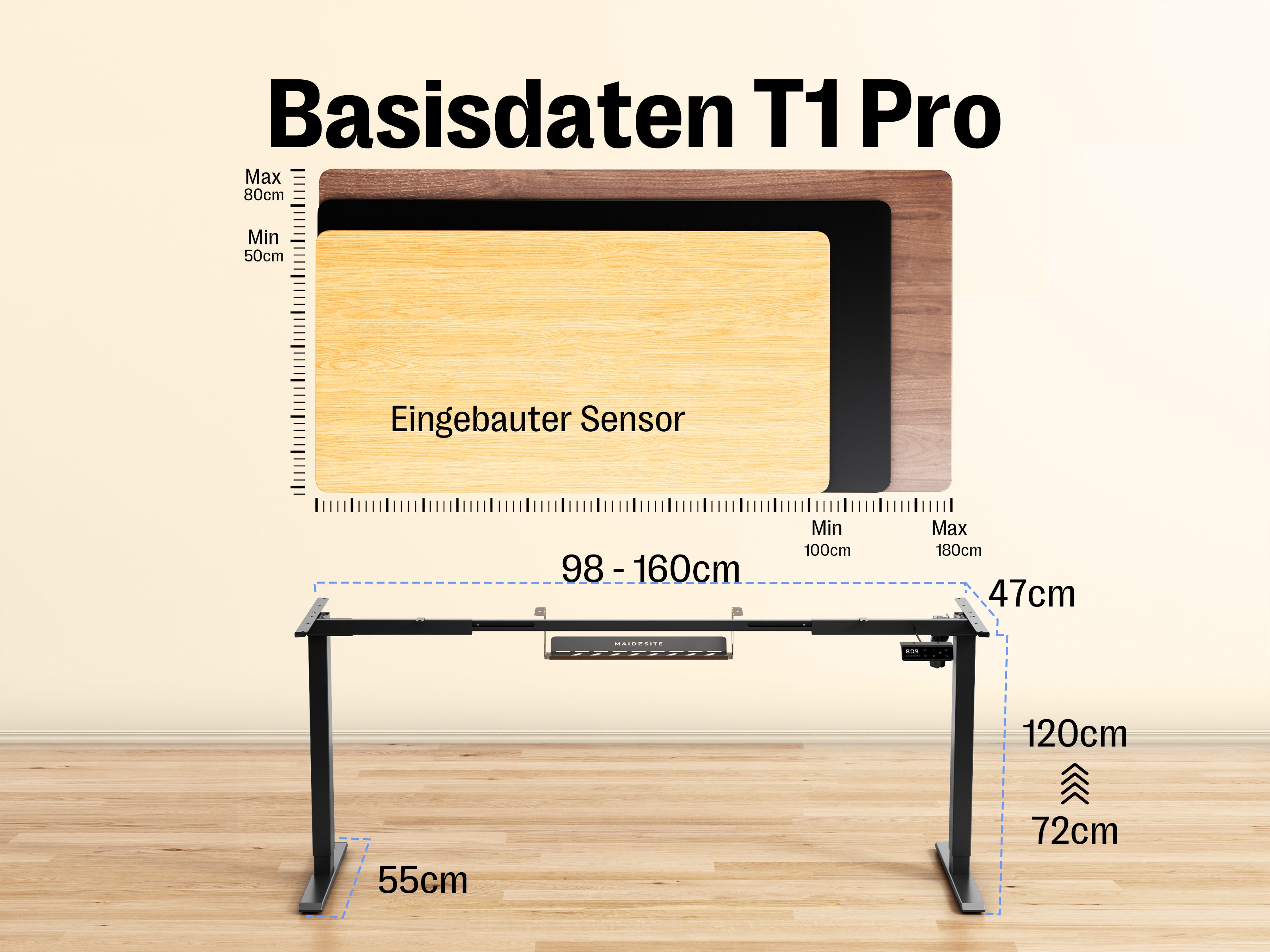 Maidesite T1 Pro – Hochwertiger Einstiegs-Höhenverstellbarer Schreibtisch