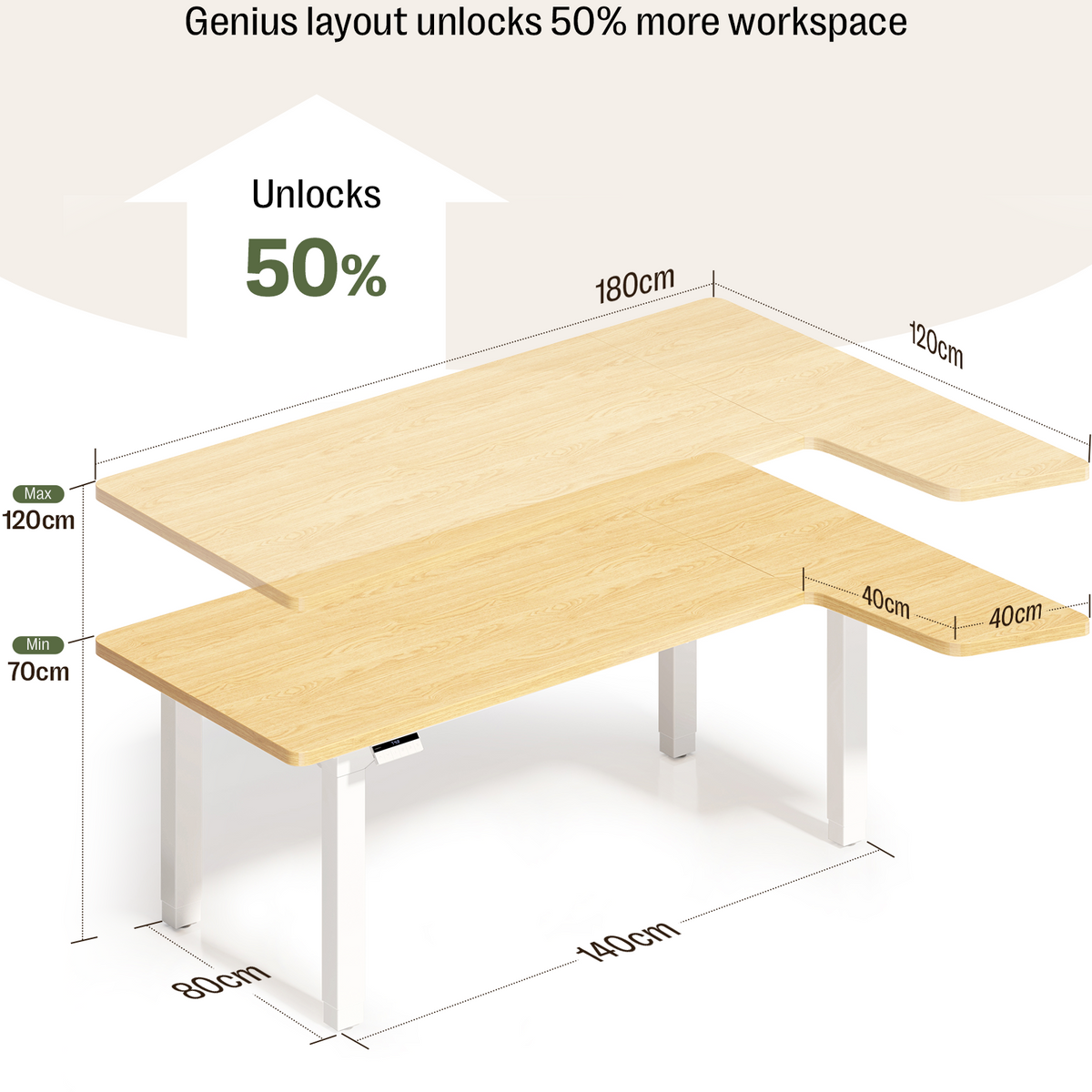 Maidesite Canvas – L-förmiger höhenverstellbarer Schreibtisch mit 4 Beinen