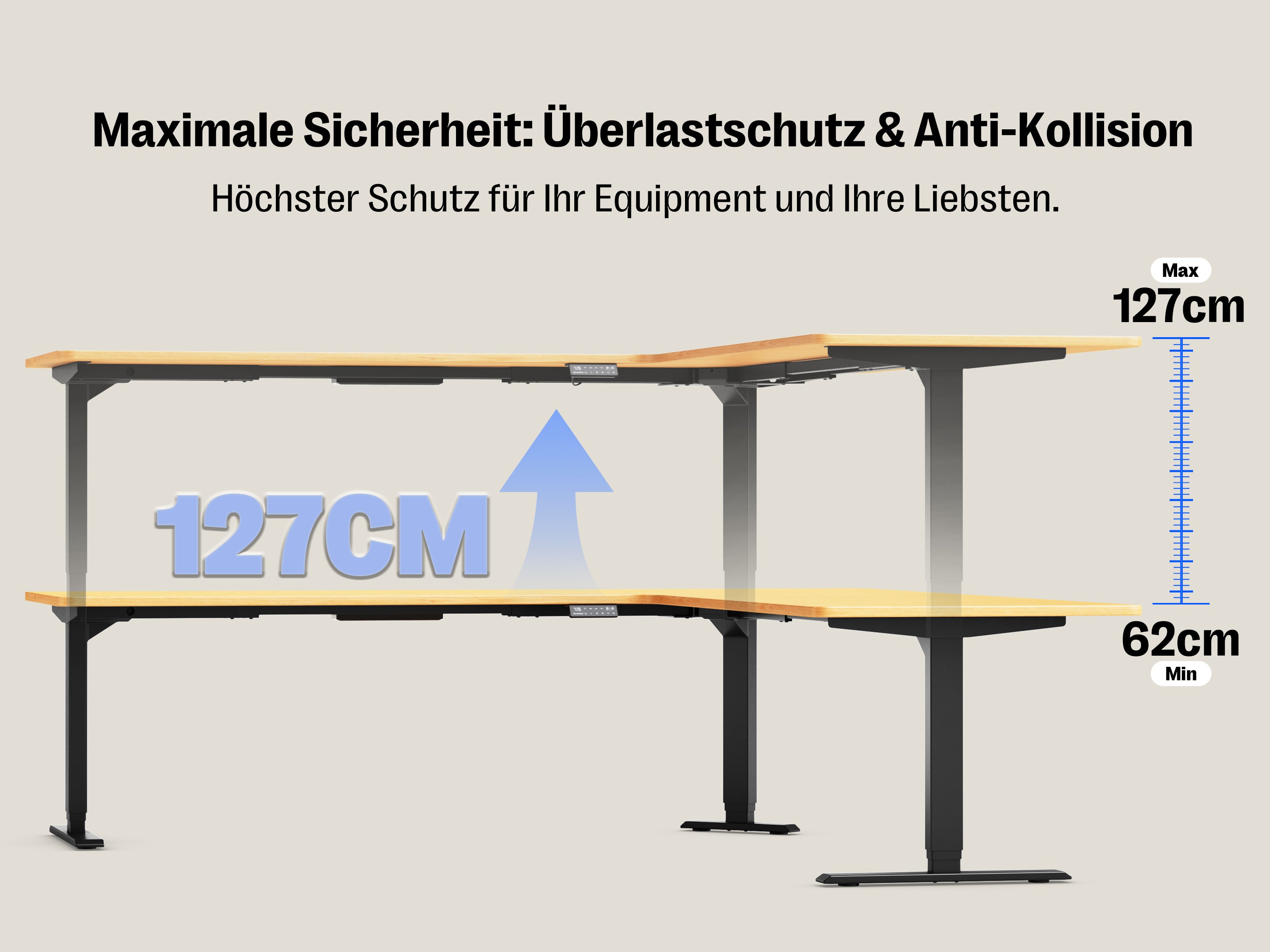 Maidesite T3 Pro Max – 3-Bein höhenverstellbares Schreibtischgestell mit 3 Motoren
