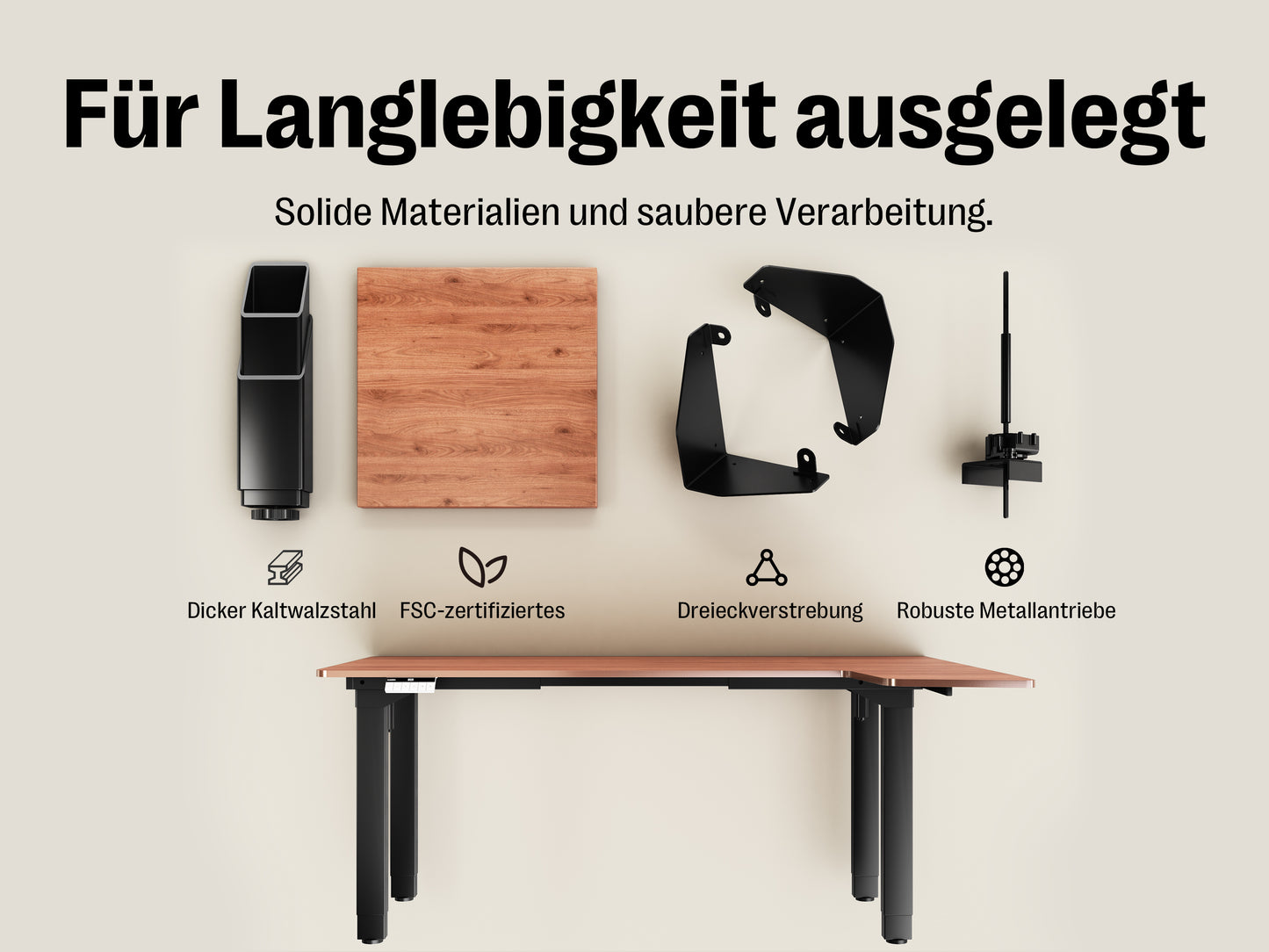 Maidesite Canvas – L-shaped height-adjustable desk with 4 legs