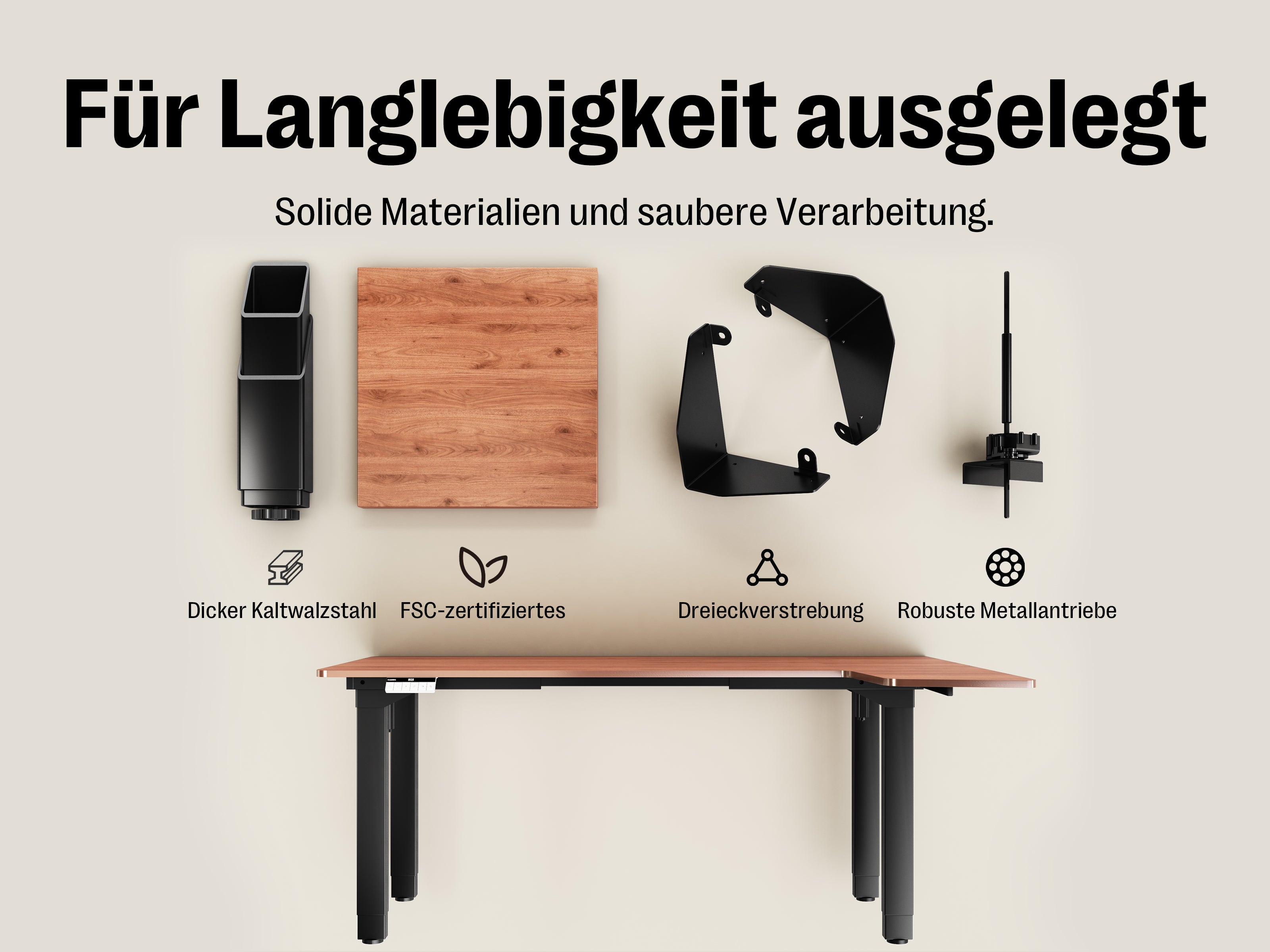 Maidesite Canvas – L-förmiger höhenverstellbarer Schreibtisch mit 4 Beinen