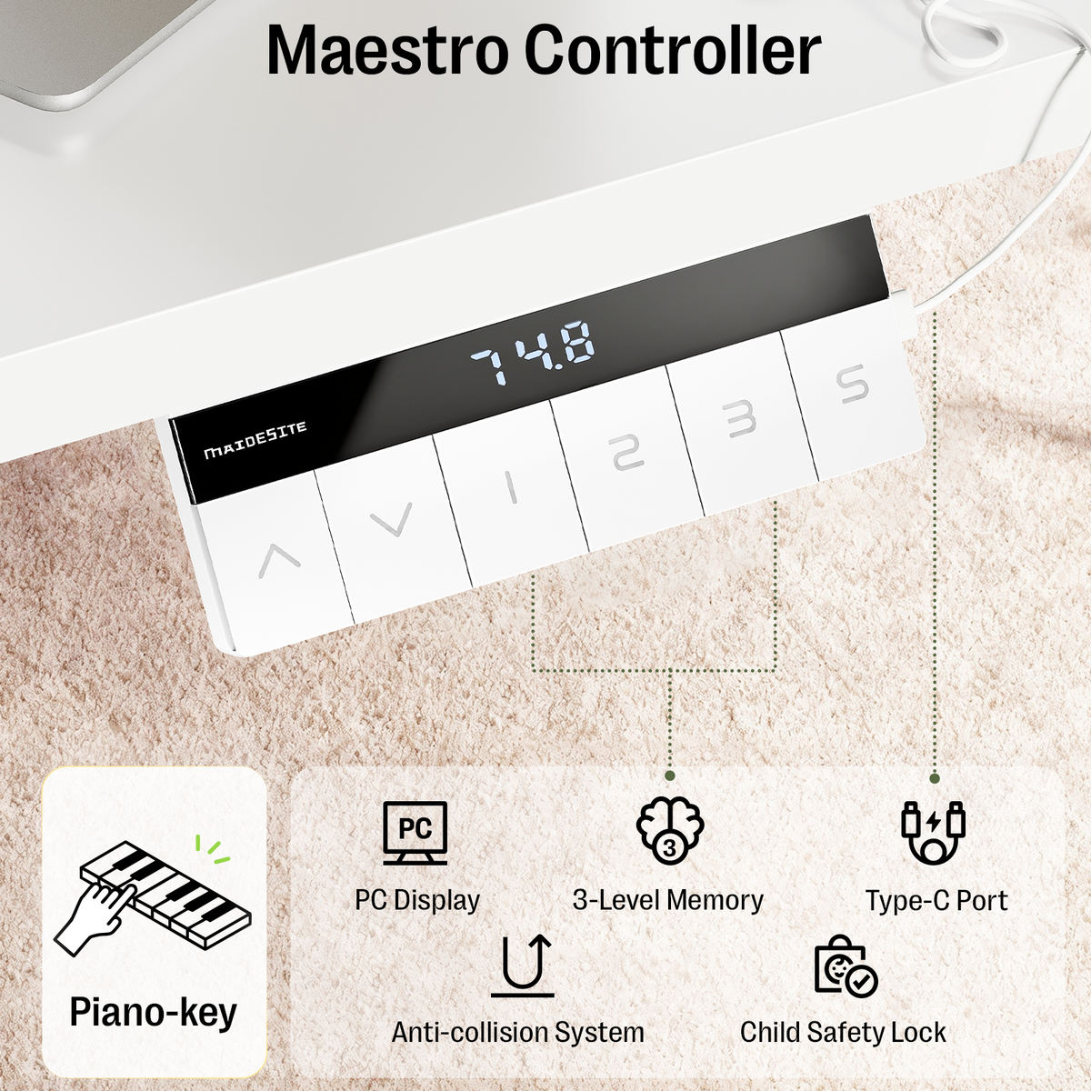 Maidesite Canvas – L-förmiger höhenverstellbarer Schreibtisch mit 4 Beinen