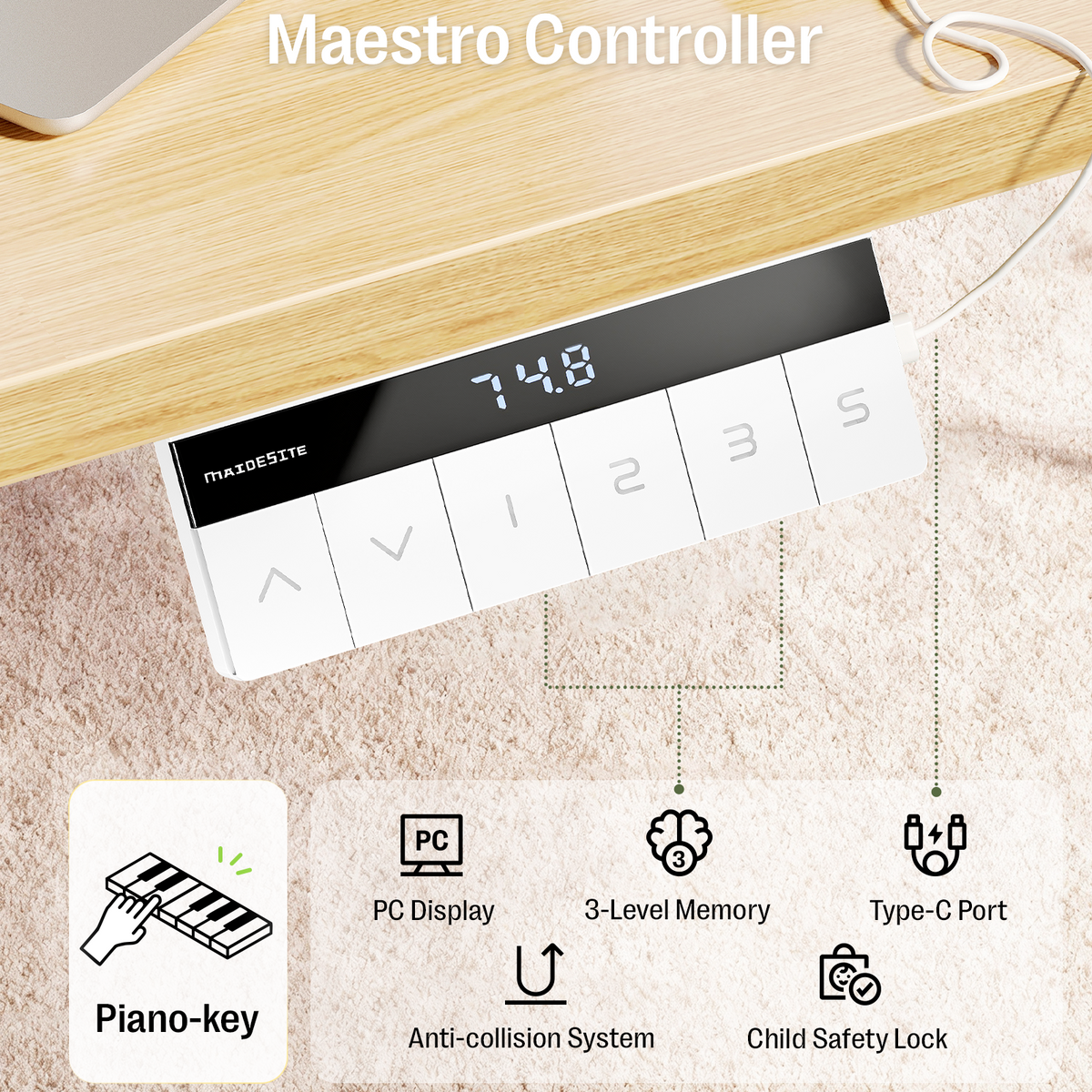 Maidesite Canvas – L-förmiger höhenverstellbarer Schreibtisch mit 4 Beinen