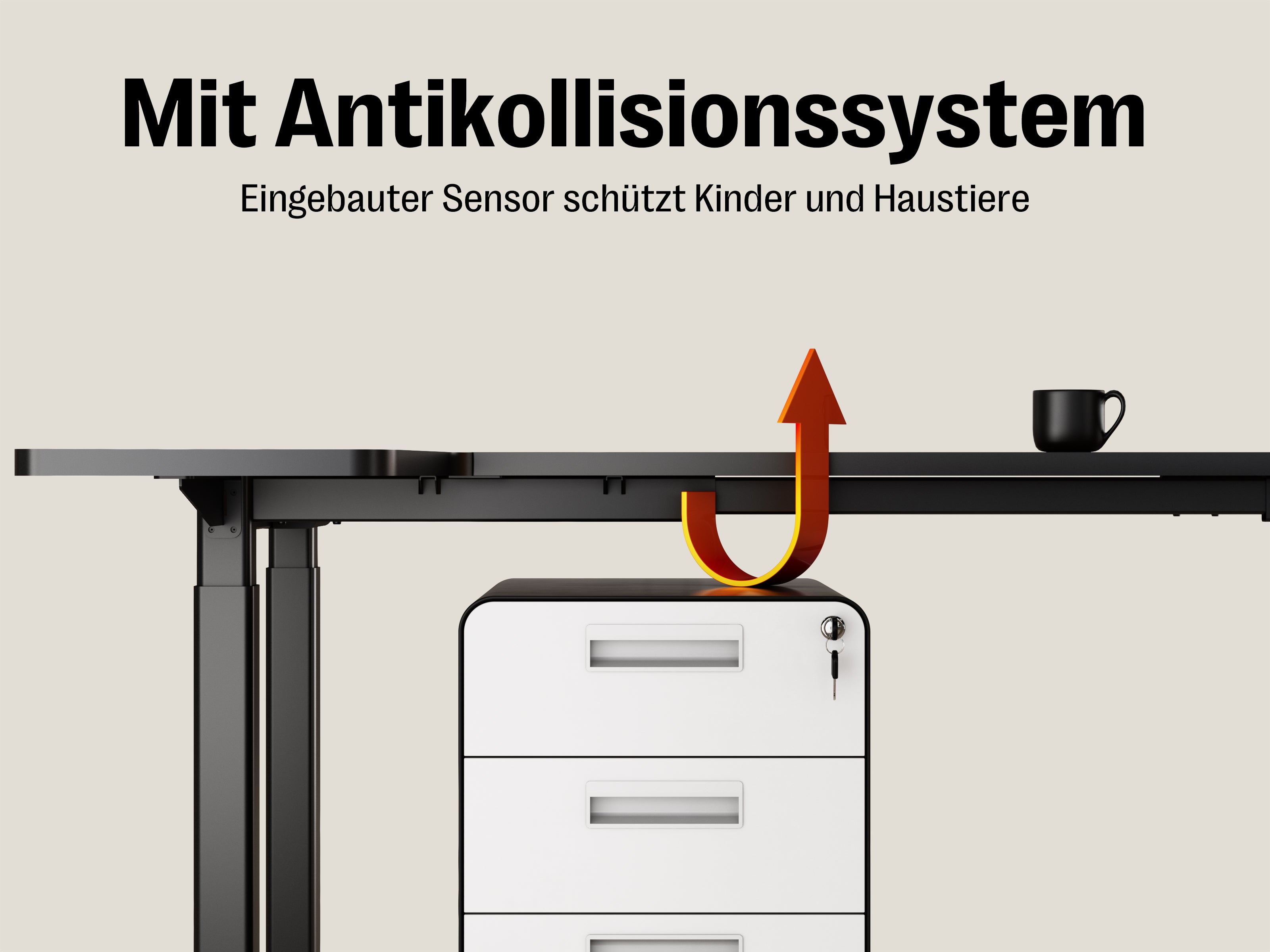 Maidesite Space – Höhenverstellbarer Schreibtisch mit 4 Beinen und L-Erweiterung