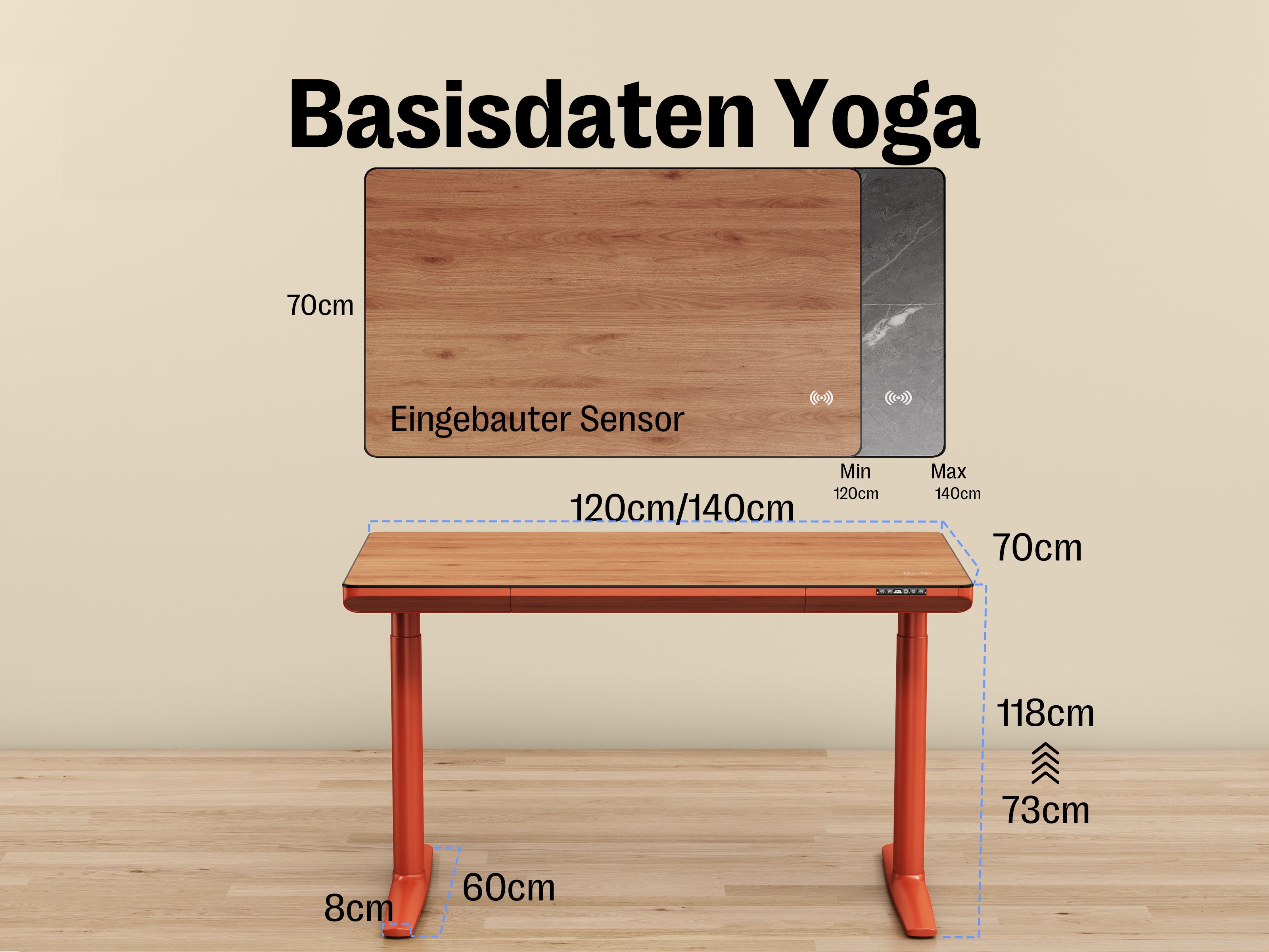 Maidesite Yoga – Eleganter höhenverstellbarer Schreibtisch mit Wirbelsäulen-Modu