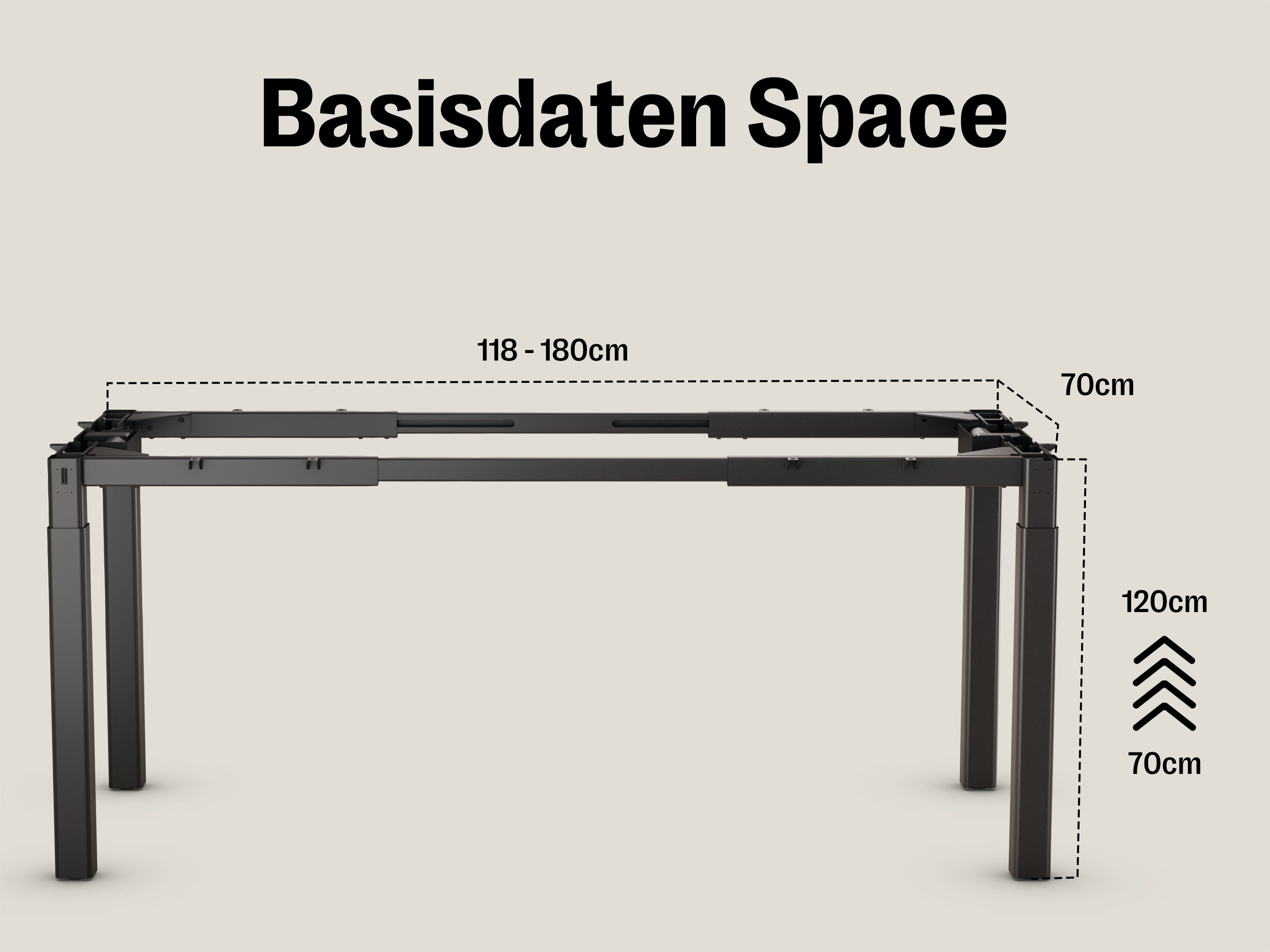Maidesite Space – Höhenverstellbarer Schreibtisch mit 4 Beinen und L-Erweiterung