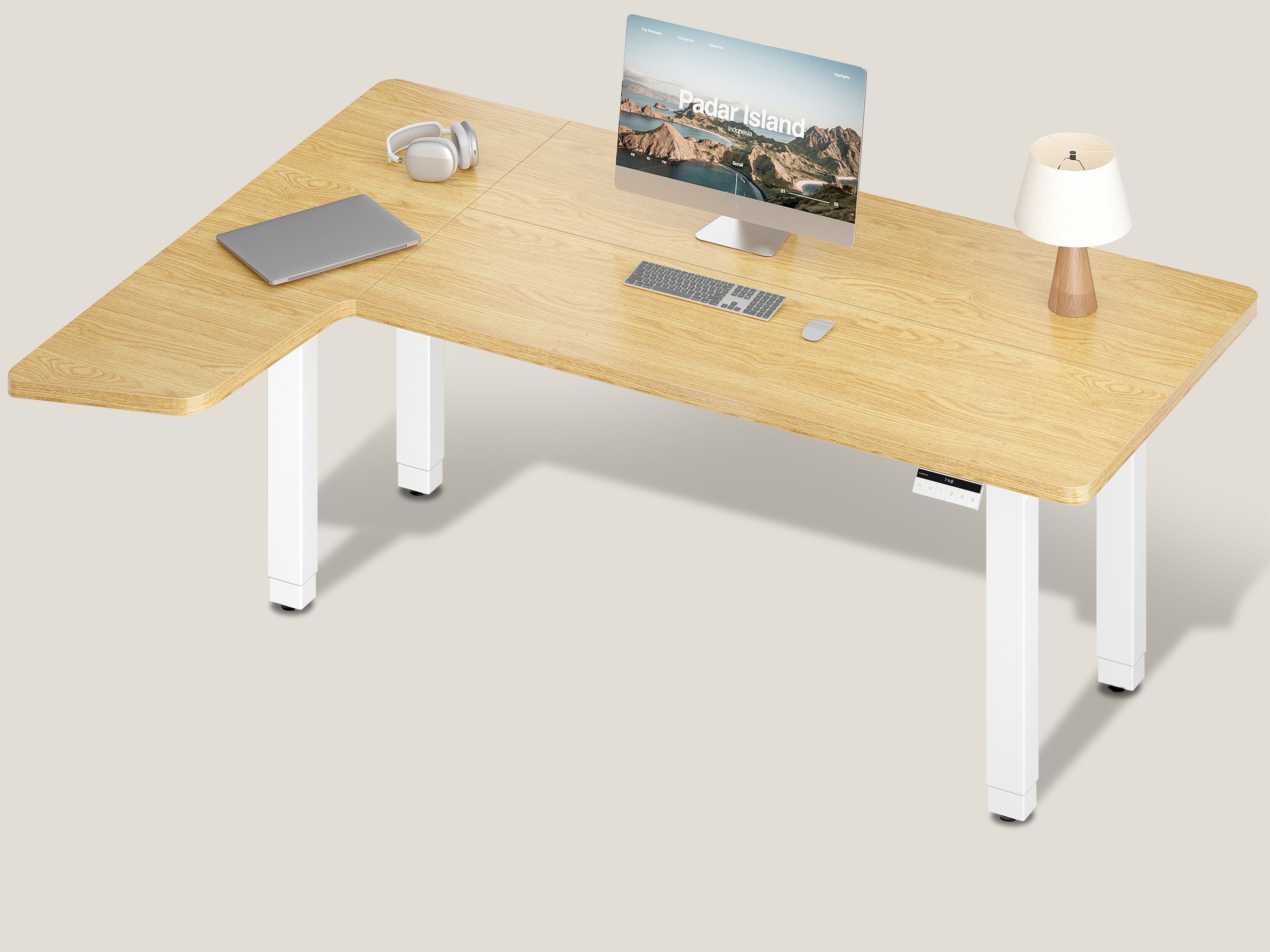 Maidesite Canvas – L-förmiger höhenverstellbarer Schreibtisch mit 4 Beinen