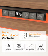 Maidesite Yoga orange höhenverstellbarer Schreibtisch hat ein intelligentes Bedienfeld mit HSM-Modus für die Gesundheit der Wirbelsäule auch Sie sitzen arbeiten