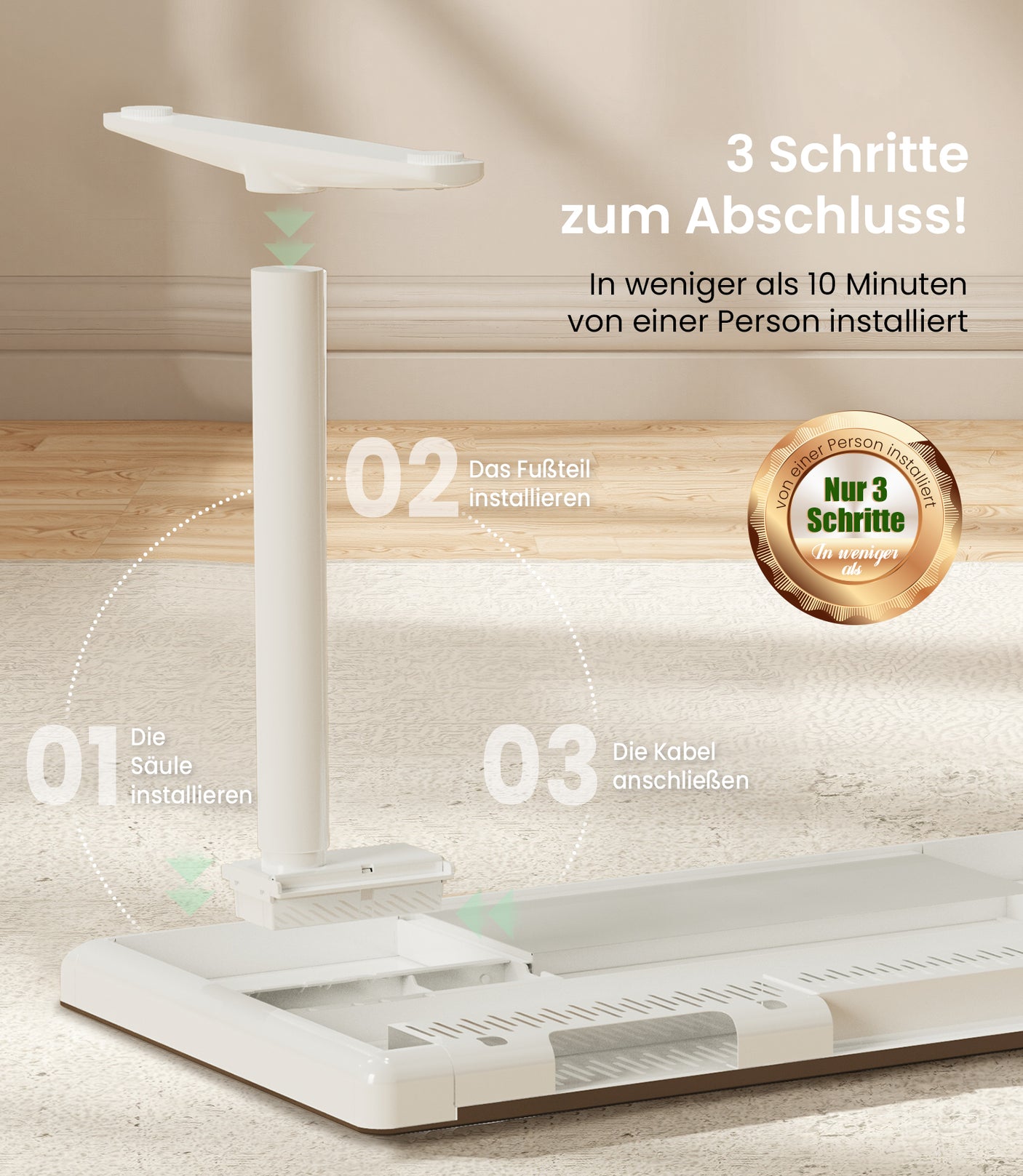 Maidesite Yoga weiß Höhenverstellbarer Schreibtisch kann in 10 Minuten mit wenigen Handgriffen aufgebaut werden