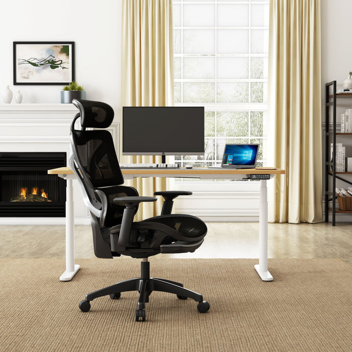 Maidesite ergonomischer Bürostuhl EC6 schwarz mit Rückenlehne, Kopfstütze und Fußstütze