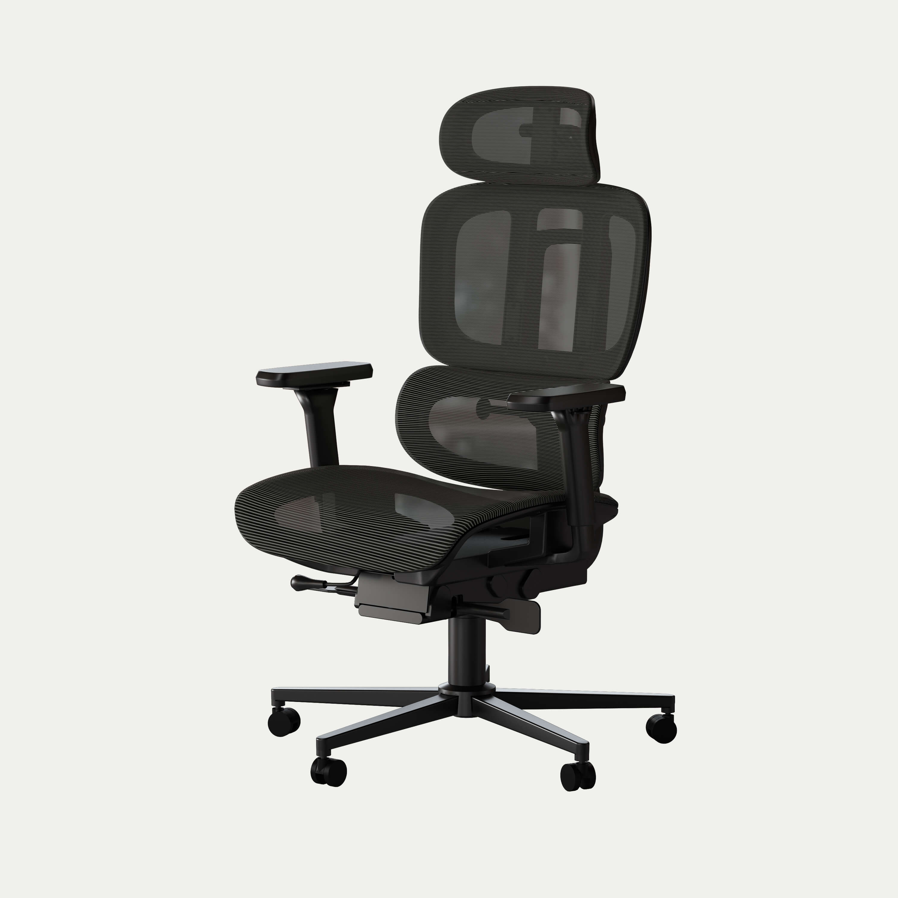 Ergonomischer Stuhl mit Kopfstütze und Lendenwirbelstütze - Schwarz