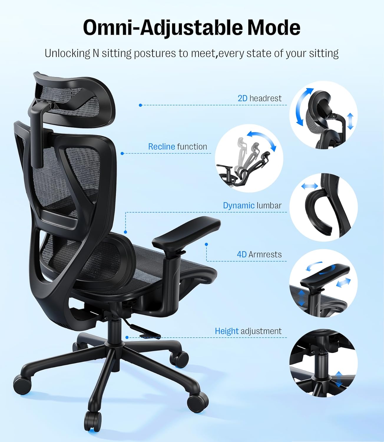 Maidesite EC5 Ergonomischer Bürostuhl mit  Rückenlehne