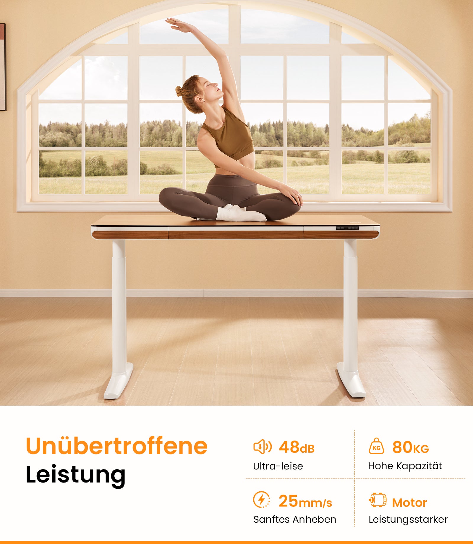Maidesite Yoga - Höhenverstellbarer Schreibtisch mit Tischplatte