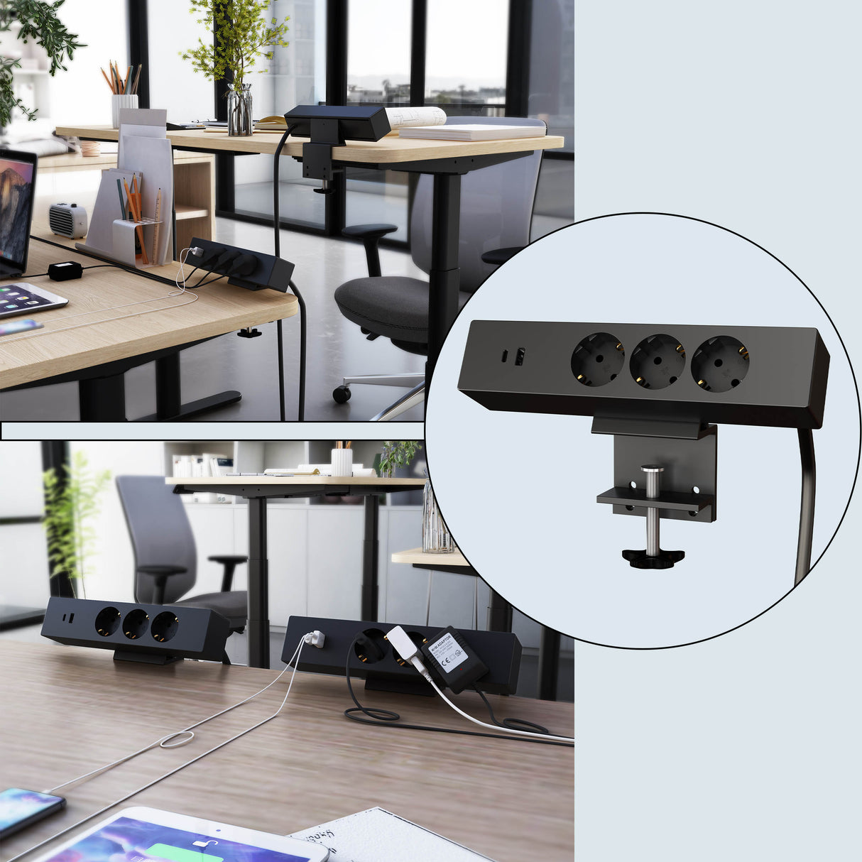 Maidesite 3 Fach Tischsteckdose mit USB C und A 1.8M Kabel Steckdosenleiste