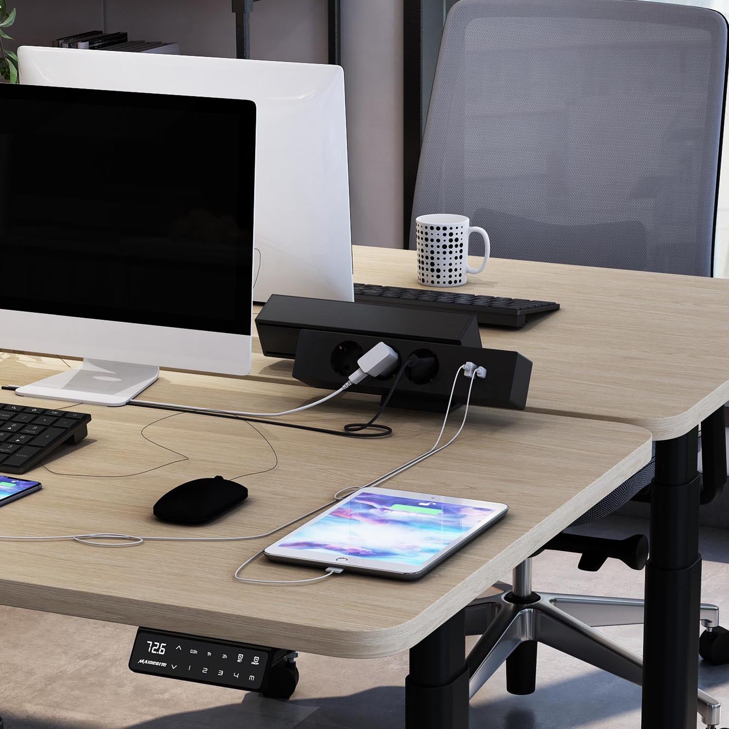 Maidesite 3 Fach Tischsteckdose mit USB C und A 1.8M Kabel Steckdosenleiste