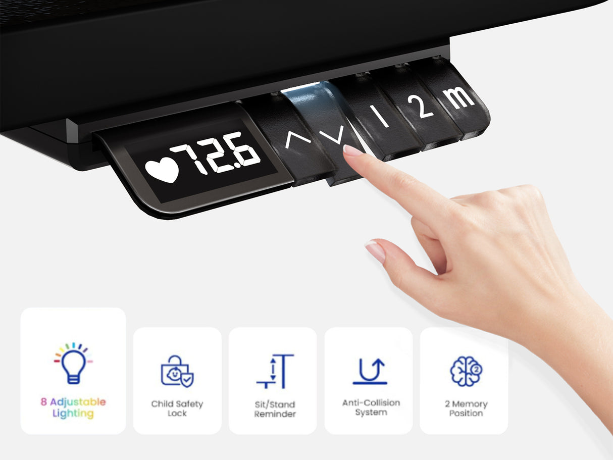 Maidesite T2 Pro Max elektrisch höhenverstellbarer Schreibtisch graues Gestell wird mit schwarzem Druckknopf-Bedienfeld geliefert
