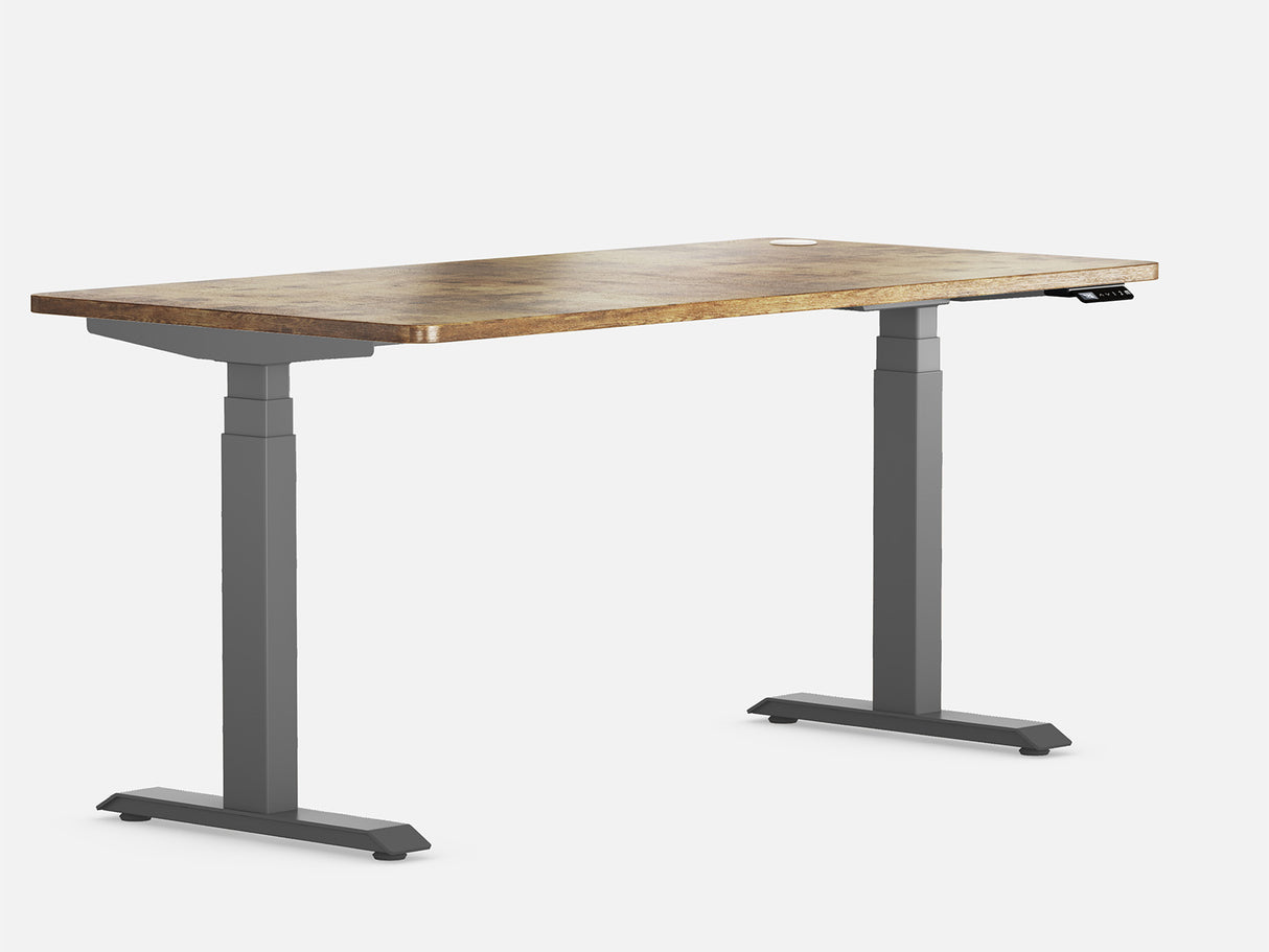 Maidesite T2 Pro Max elektrisch höhenverstellbarer Schreibtisch graues Gestell rustikale braune Tischplatte