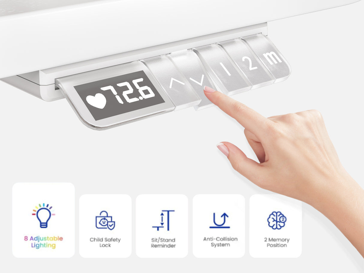 Maidesite T2 Pro Max elektrisch höhenverstellbarer Schreibtisch mit multifunktionalem Druckknopf-Bedienfeld mit 8 Beleuchtungsfarben