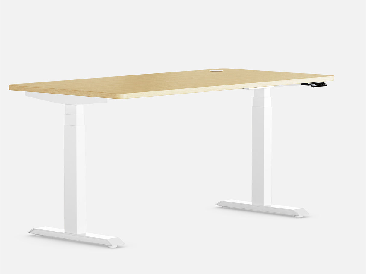 Maidesite T2 Pro Max elektrisch höhenverstellbarer Schreibtisch weißes Tischgestell Eiche Tischplatte
