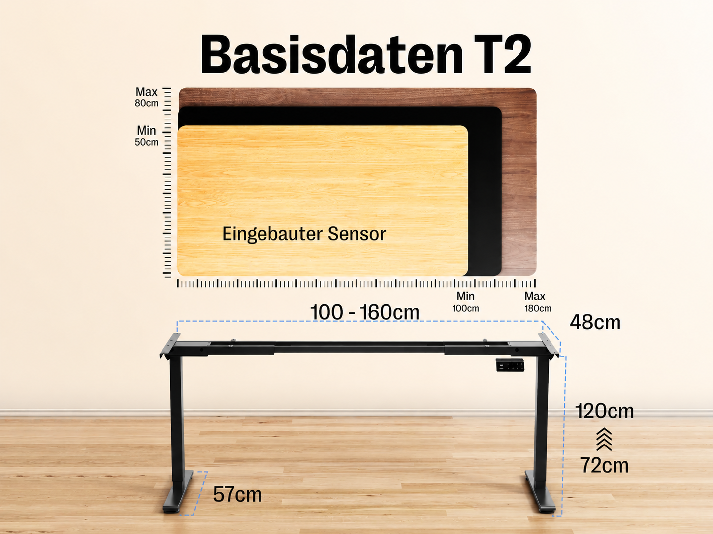 Maidesite T2– Elektrisch Höhenverstellbarer Schreibtisch mit zwei Motoren
