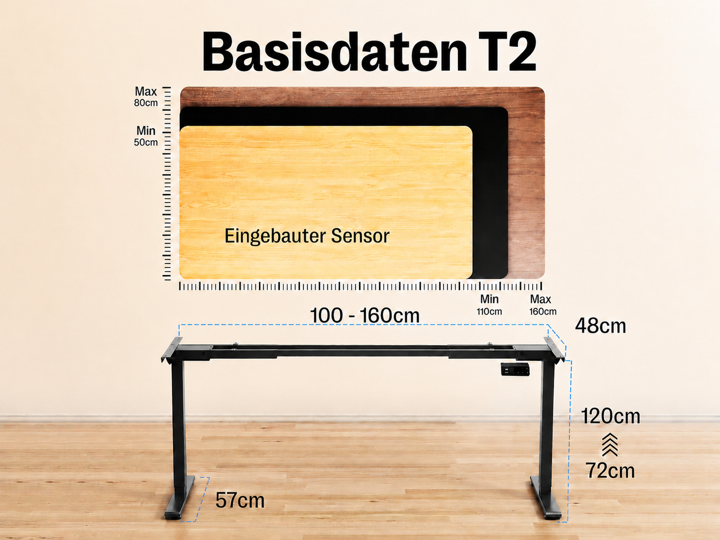 Maidesite T2– Elektrisch Höhenverstellbarer Schreibtisch mit zwei Motoren