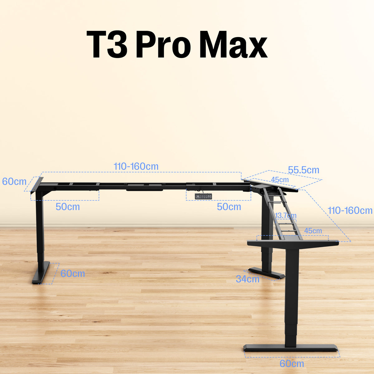 Maidesite T3 Pro Max – 3-Bein höhenverstellbares Schreibtischgestell mit 3 Motoren