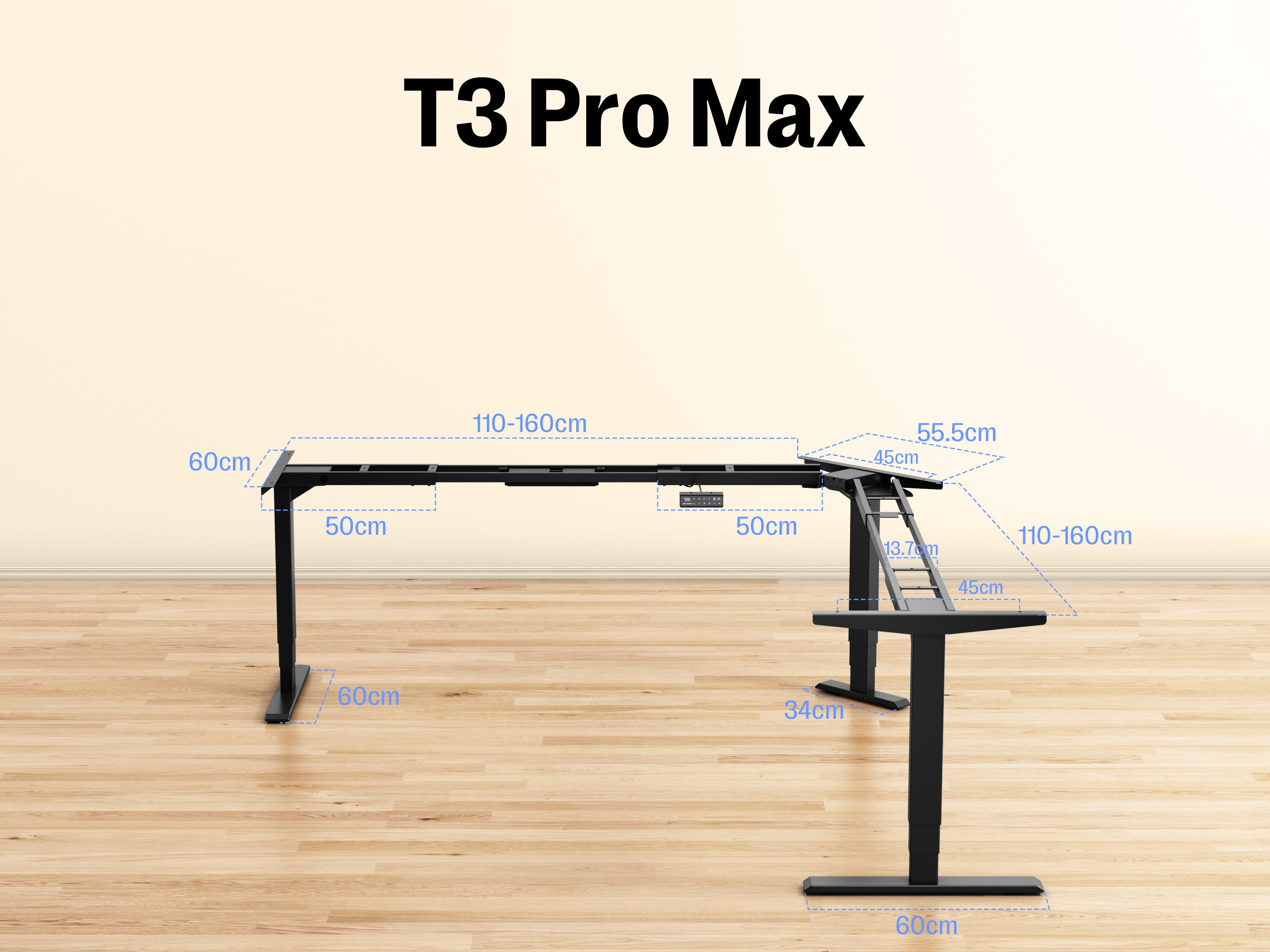 Maidesite T3 Pro Max – 3-Bein höhenverstellbares Schreibtischgestell mit 3 Motoren